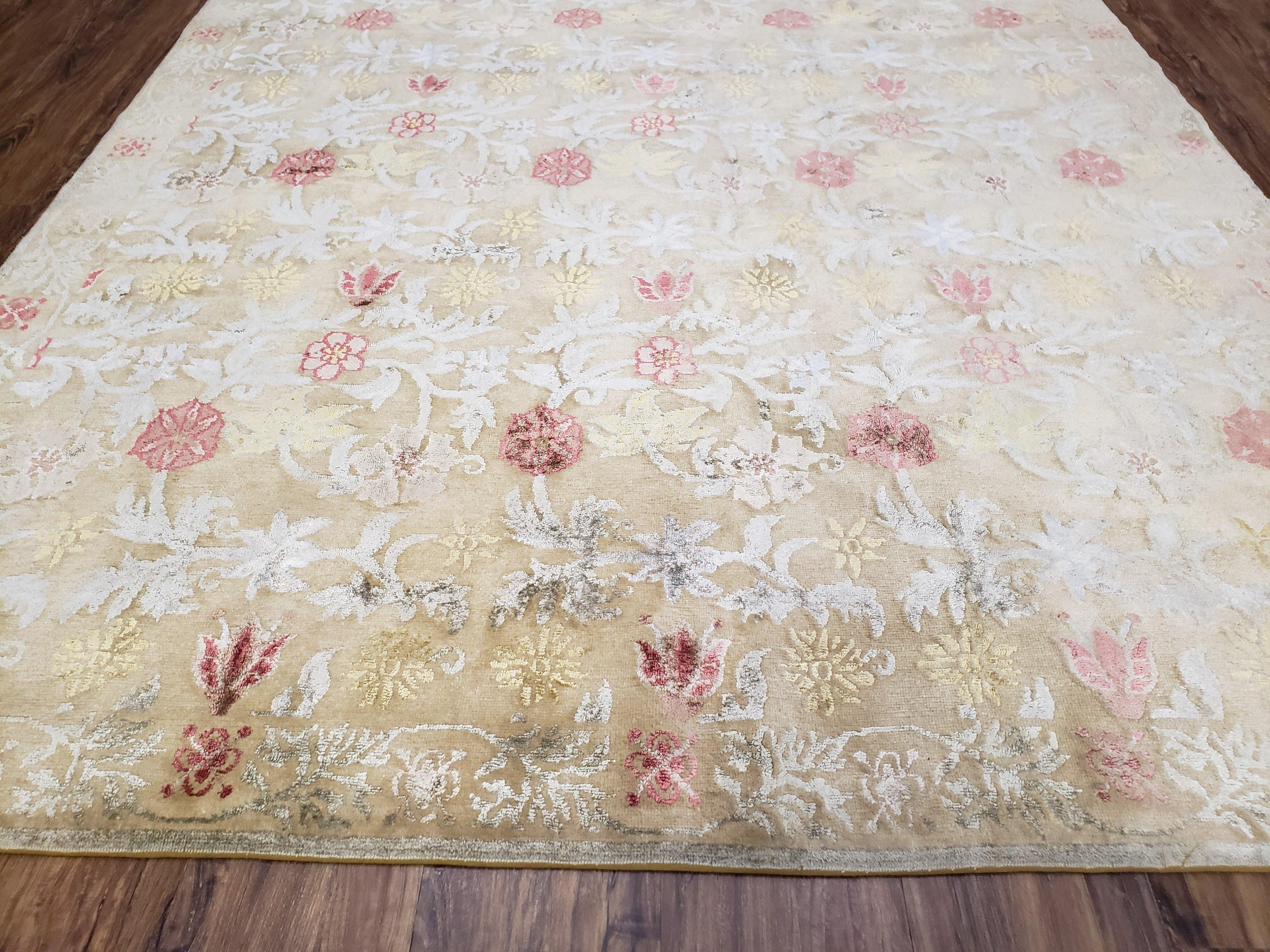 Modern Tibetan Rug 6x9, Wool and Silk Tibetan Rug, Handmade Tibetan Rug, Silk Flowers, Contemporary Rug, Soft Rug, Tibetan Area Rug, Tan - Image 5