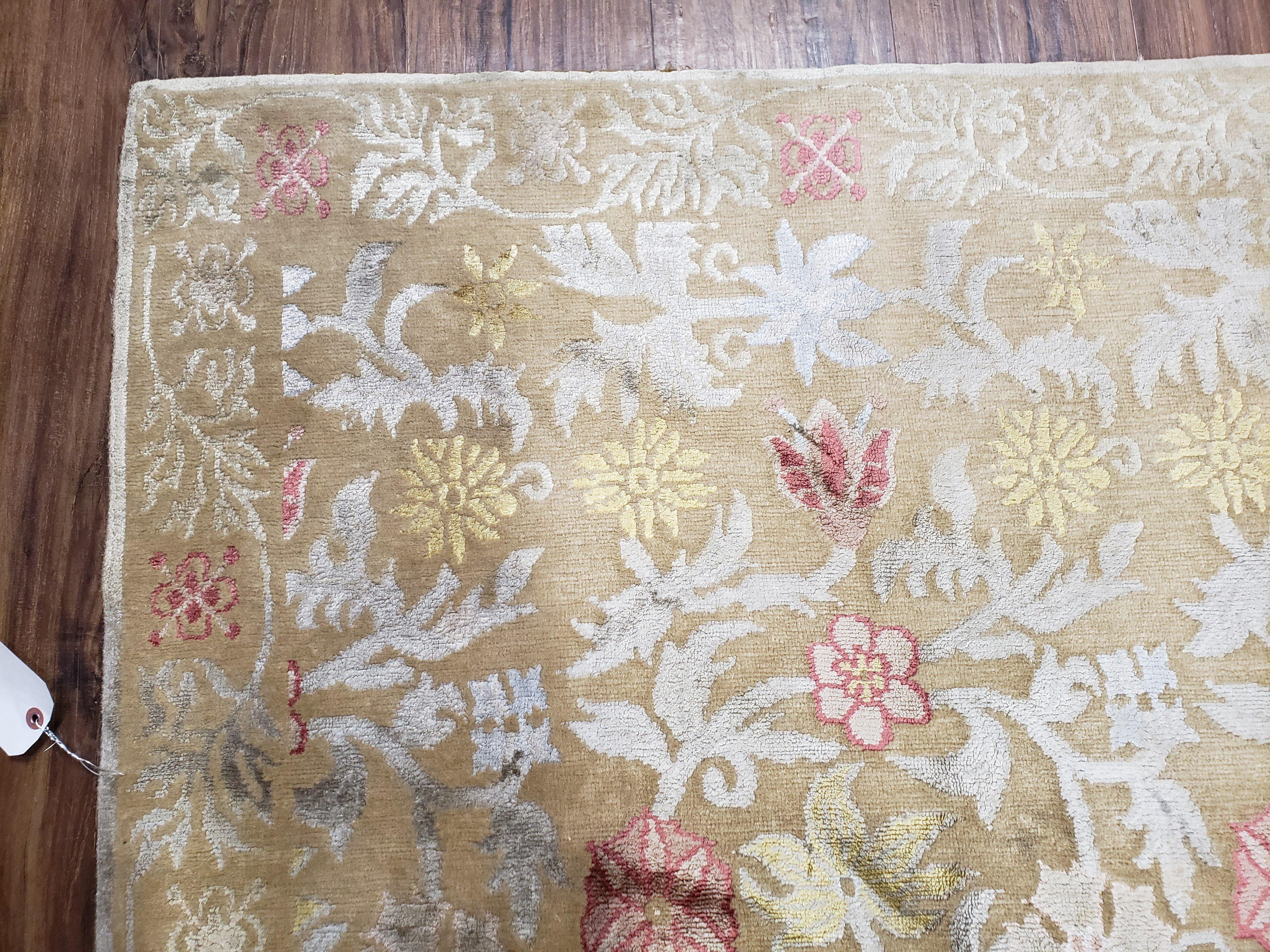 Modern Tibetan Rug 6x9, Wool and Silk Tibetan Rug, Handmade Tibetan Rug, Silk Flowers, Contemporary Rug, Soft Rug, Tibetan Area Rug, Tan - Image 6