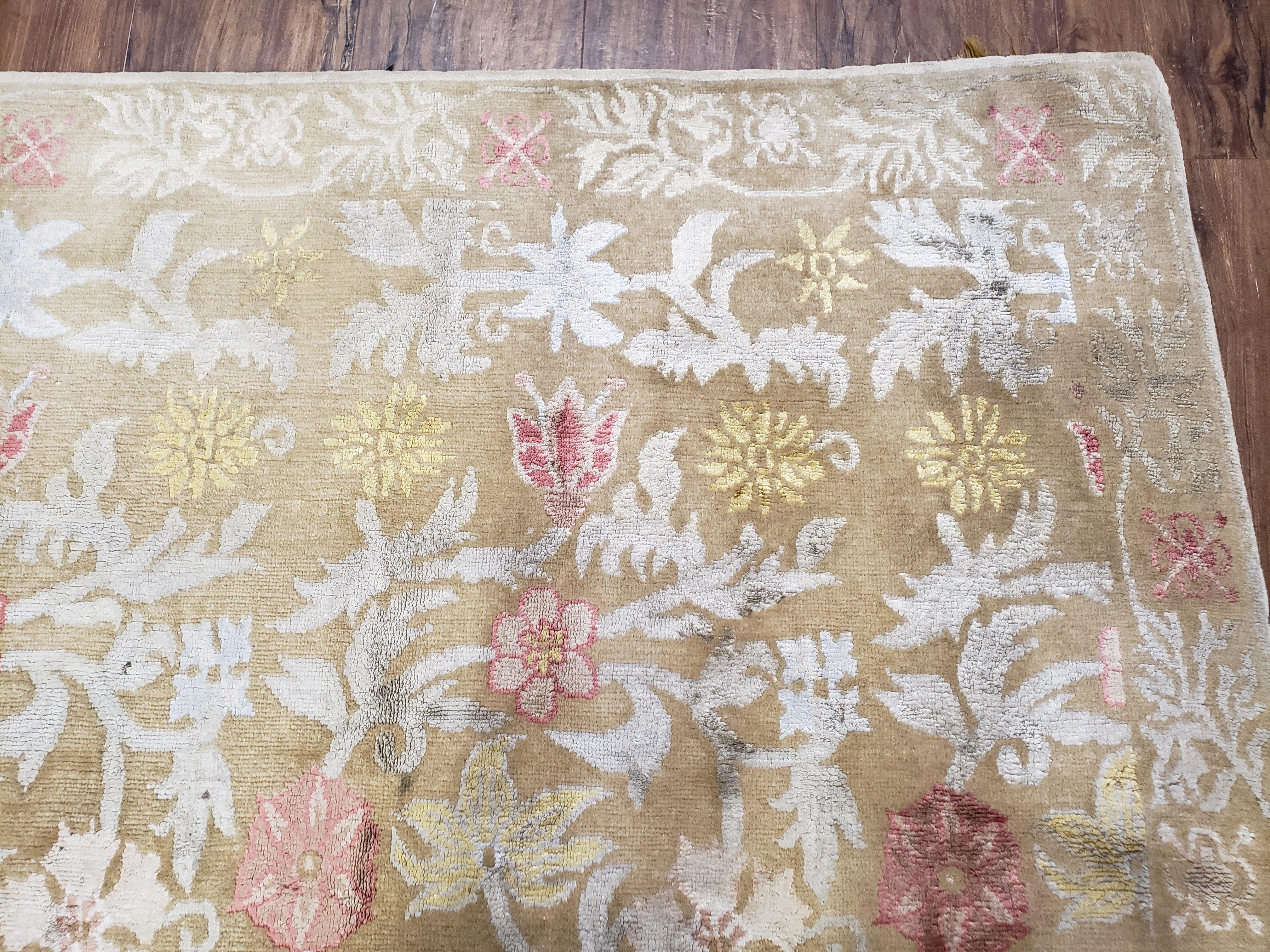 Modern Tibetan Rug 6x9, Wool and Silk Tibetan Rug, Handmade Tibetan Rug, Silk Flowers, Contemporary Rug, Soft Rug, Tibetan Area Rug, Tan - Image 7