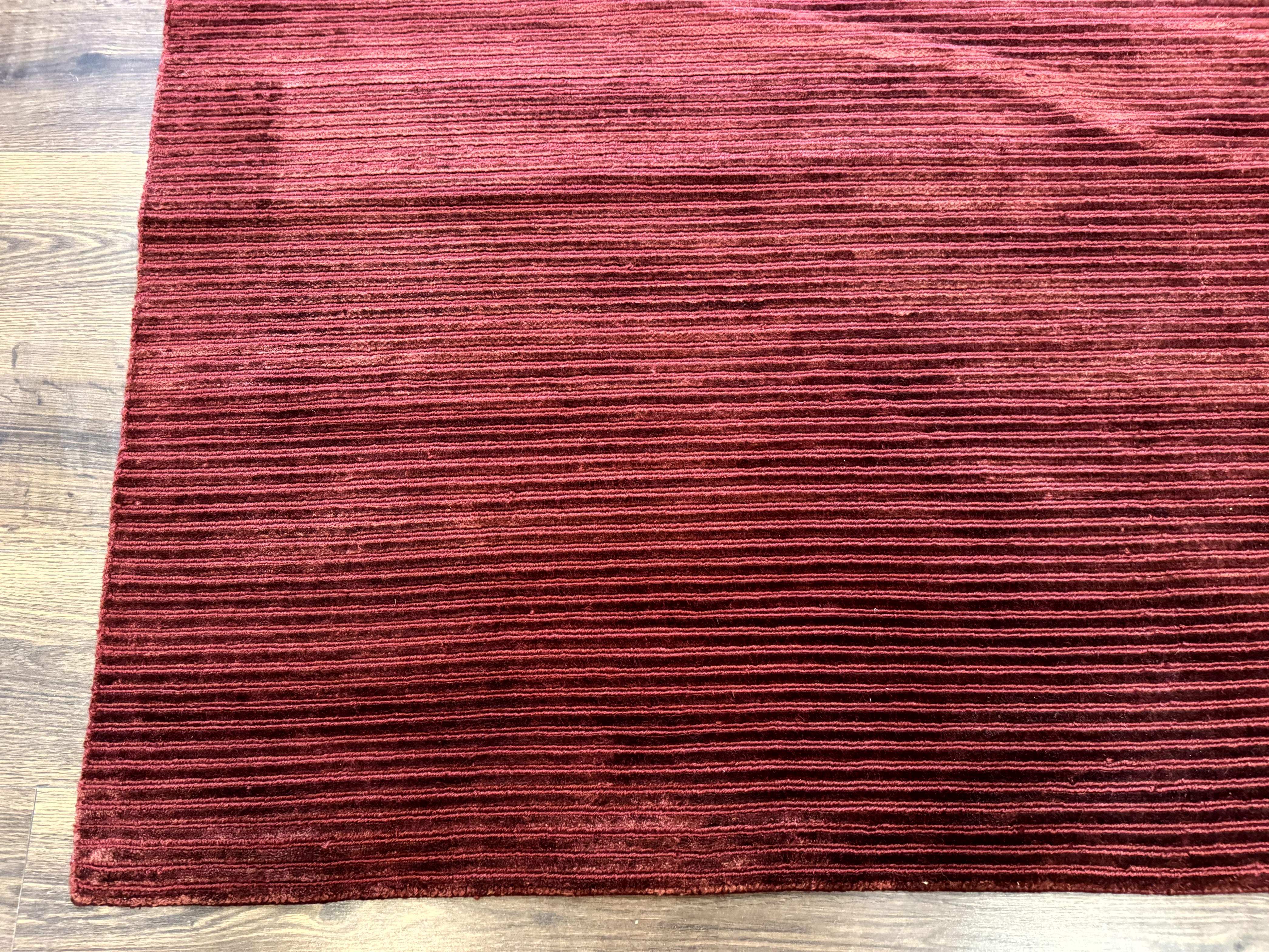 Modern Tibetan Rug 8x10, Red, Stripes, Handmade Wool Thick Pile Carpet - Image 8