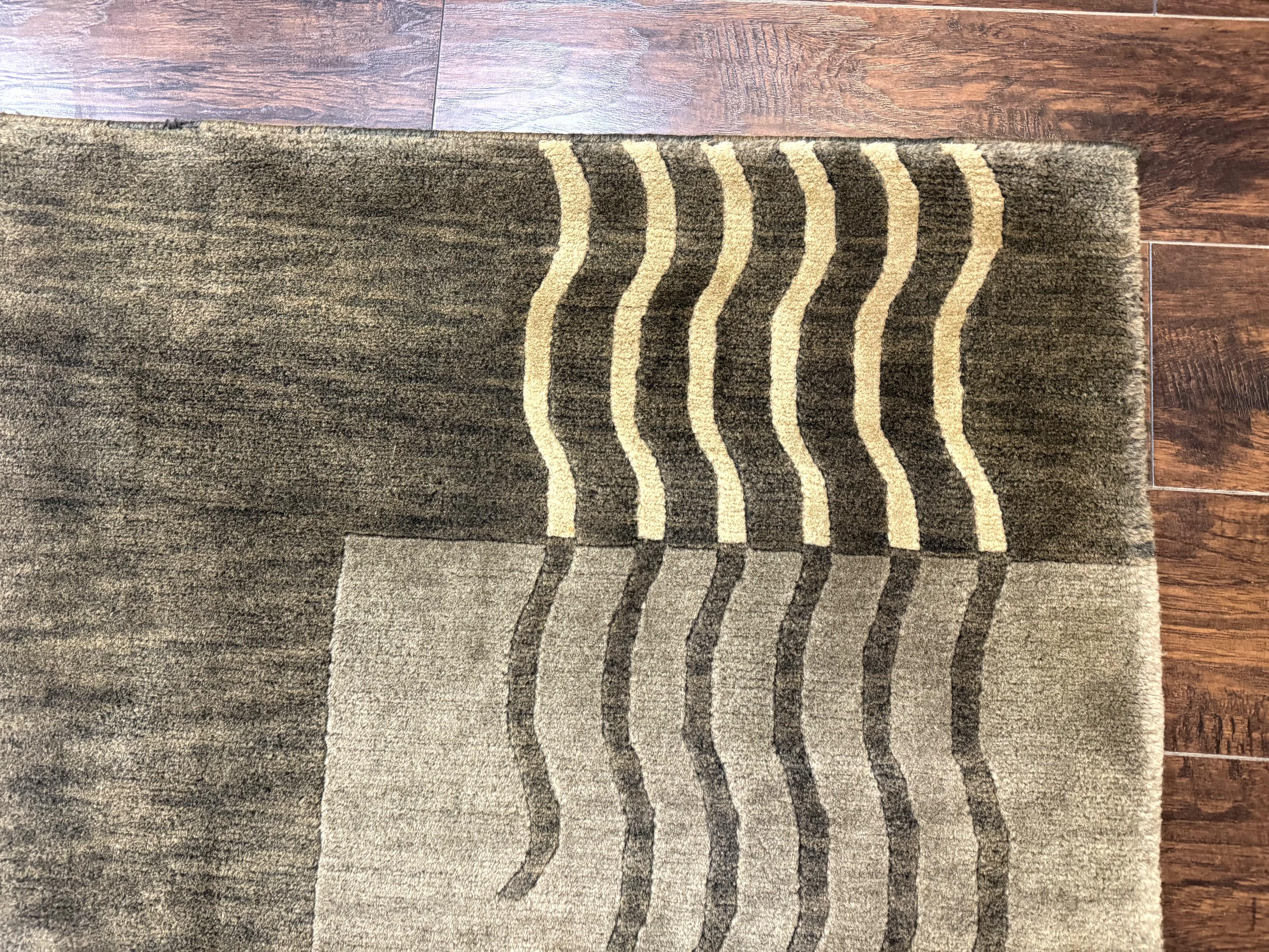 Modern Tibetan Wool Rug 3.6 x 5.6, Shades of Green, Abstract Design - Image 7