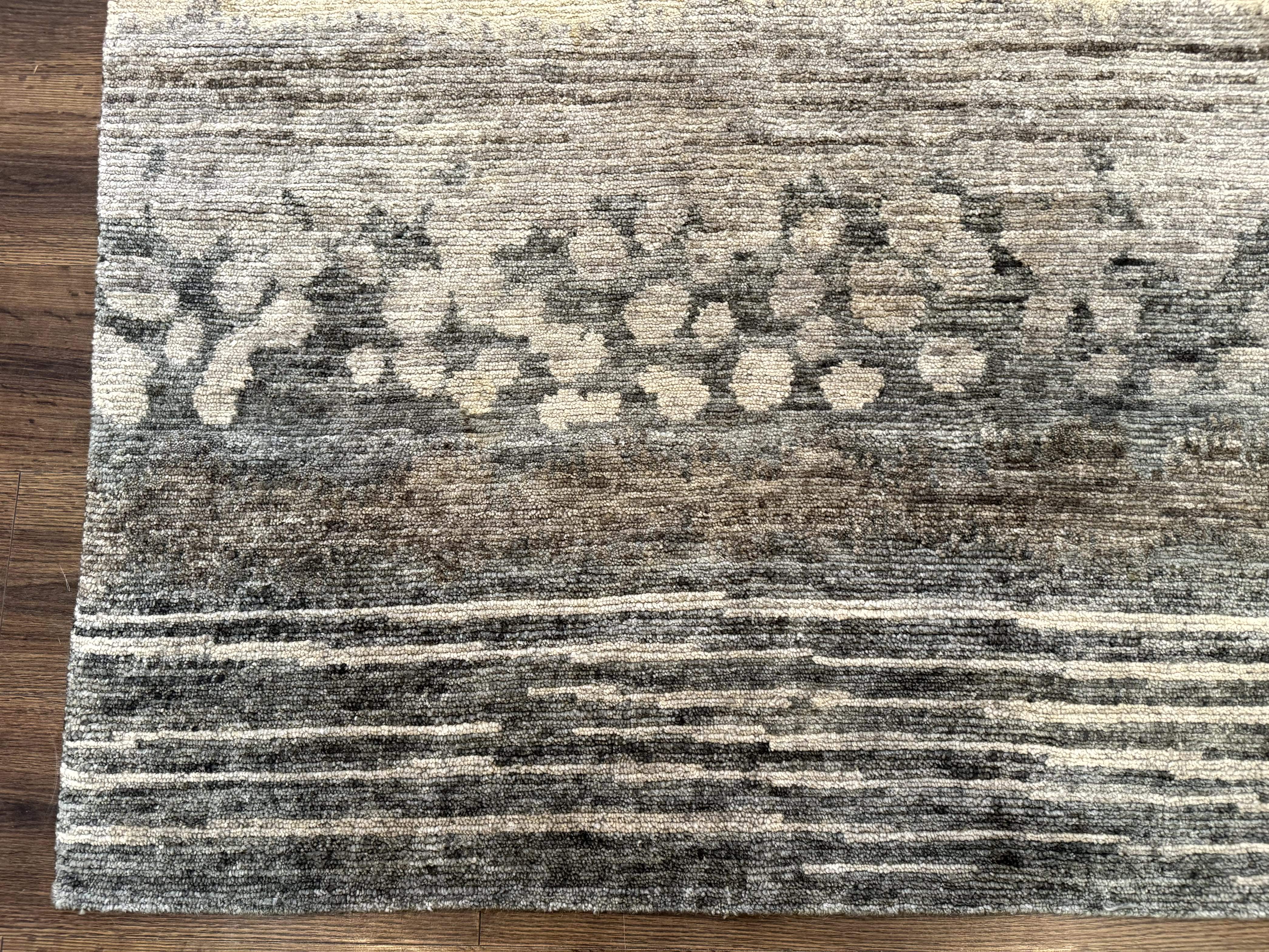 Modern Tibetan Wool Rug 8x10, Abstract, Contemporary, Handmade, Gray, Stripes - Image 8