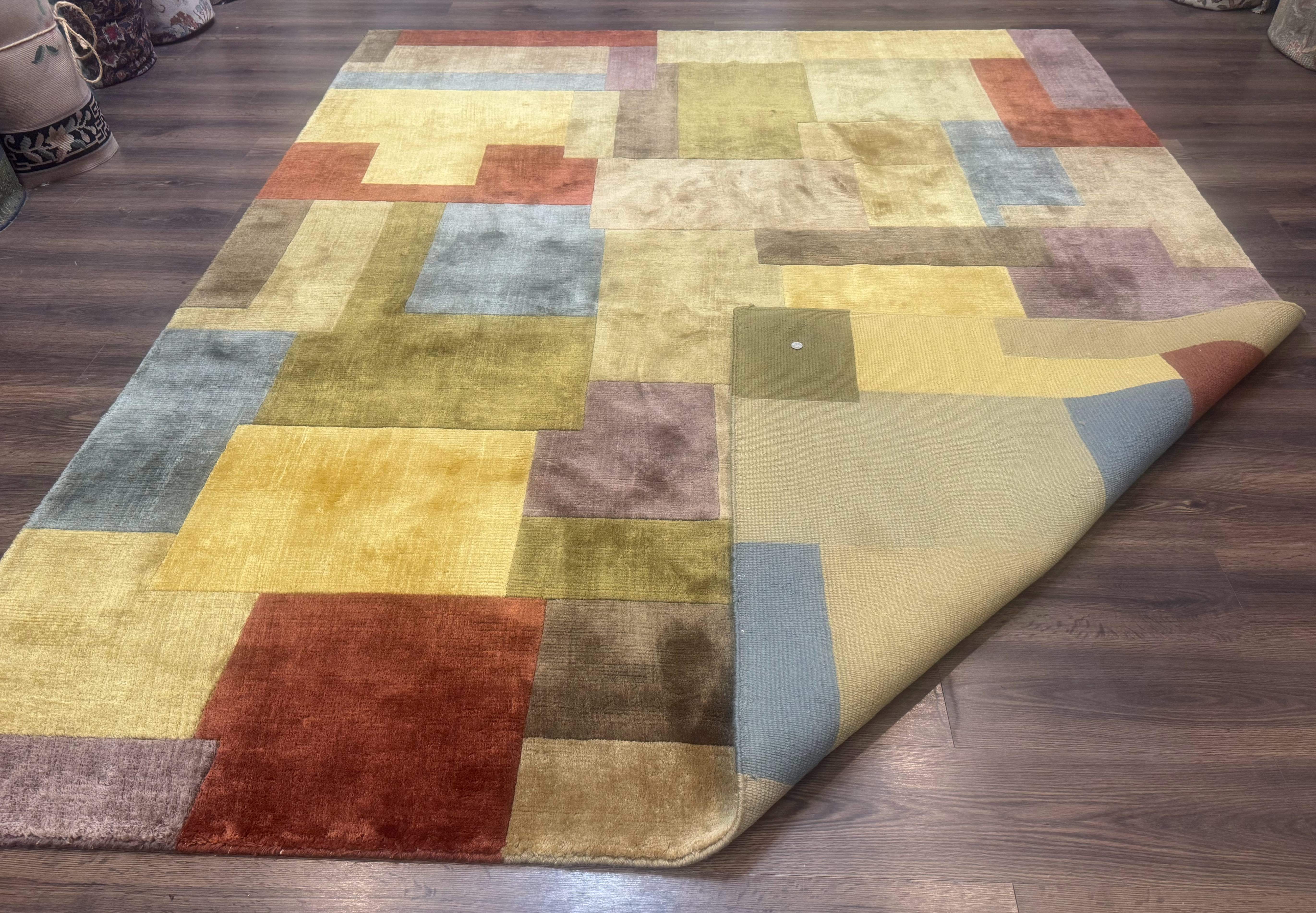 Modern Tibetan Wool Rug 8x10, Multicolor, Thick Pile, Contemporary, Nepali, Handmade - Image 11
