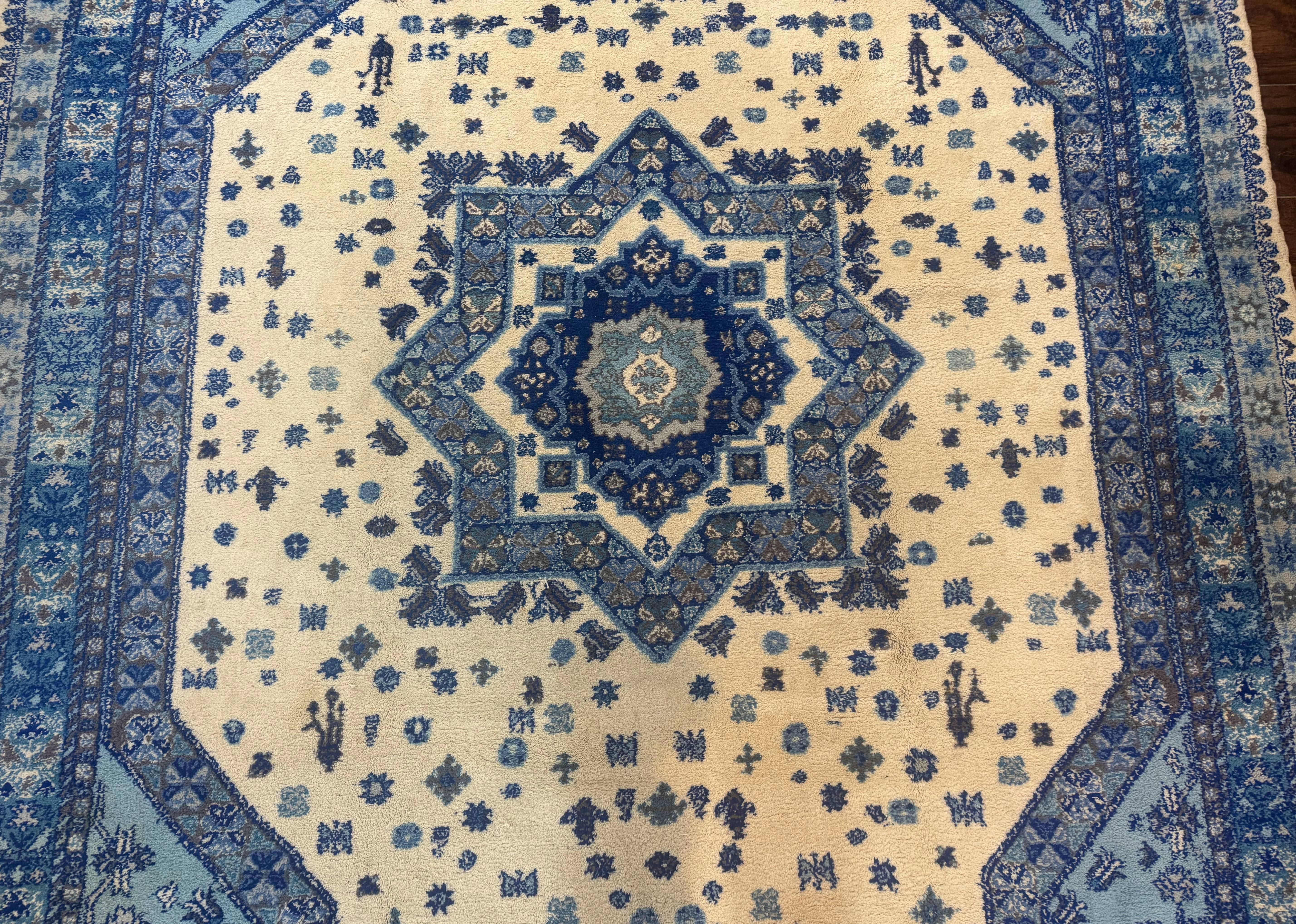 Moroccan Rug 7x10, Geometric Medallion, Blue and Ivory - Image 4