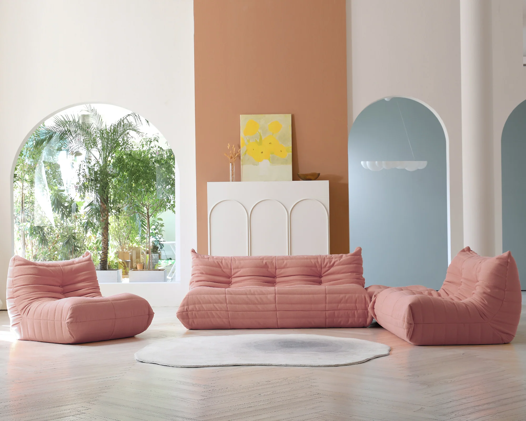 Muku Bouclé Chair - Pink - 2 Seater - Image 4