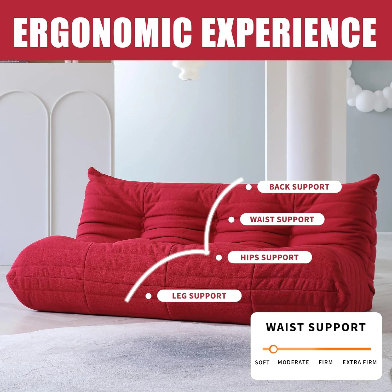Muku Bouclé Chair - Red - Single Seater - Image 5