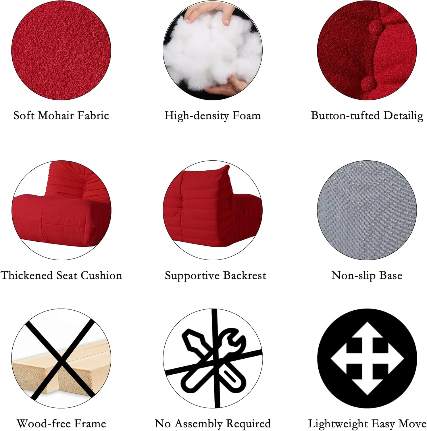 Muku Bouclé Chair - Red - Single Seater - Image 6