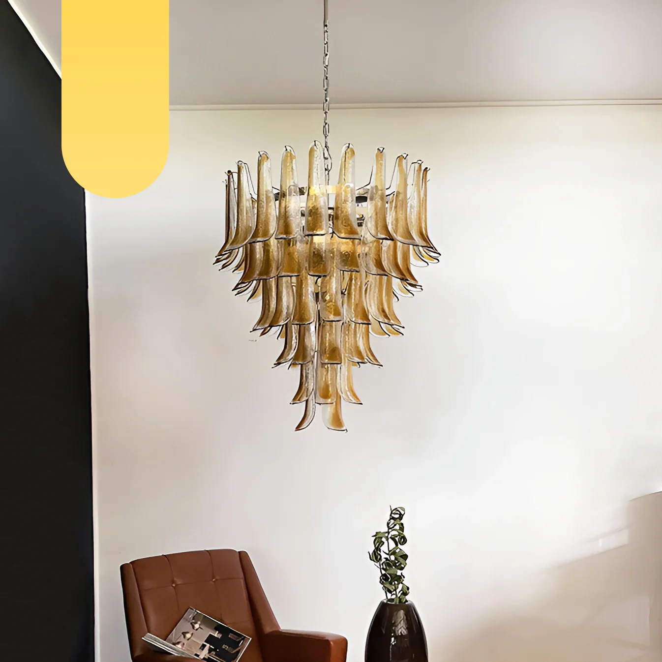 Murano Amber Glass Petals Chandelier - Image 20