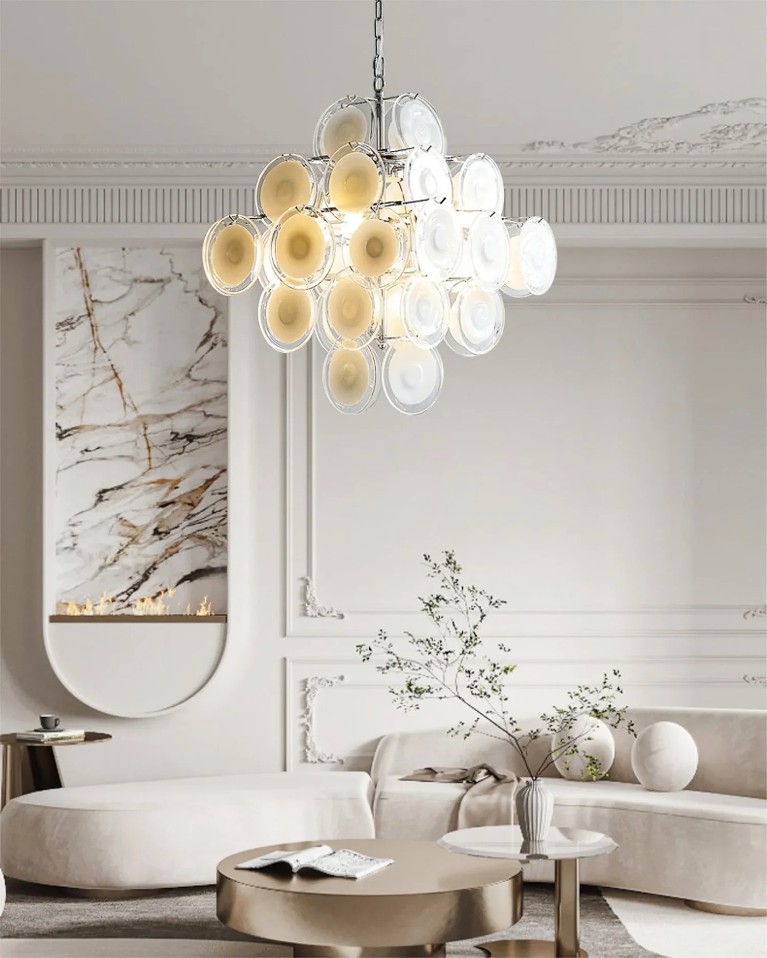 Round White Glass Retro Chandelier - Image 10