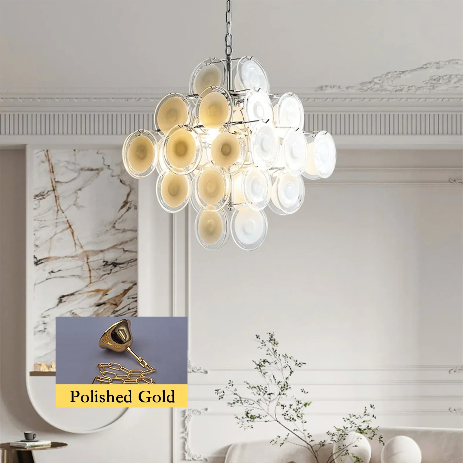 Round White Glass Retro Chandelier - Image 14