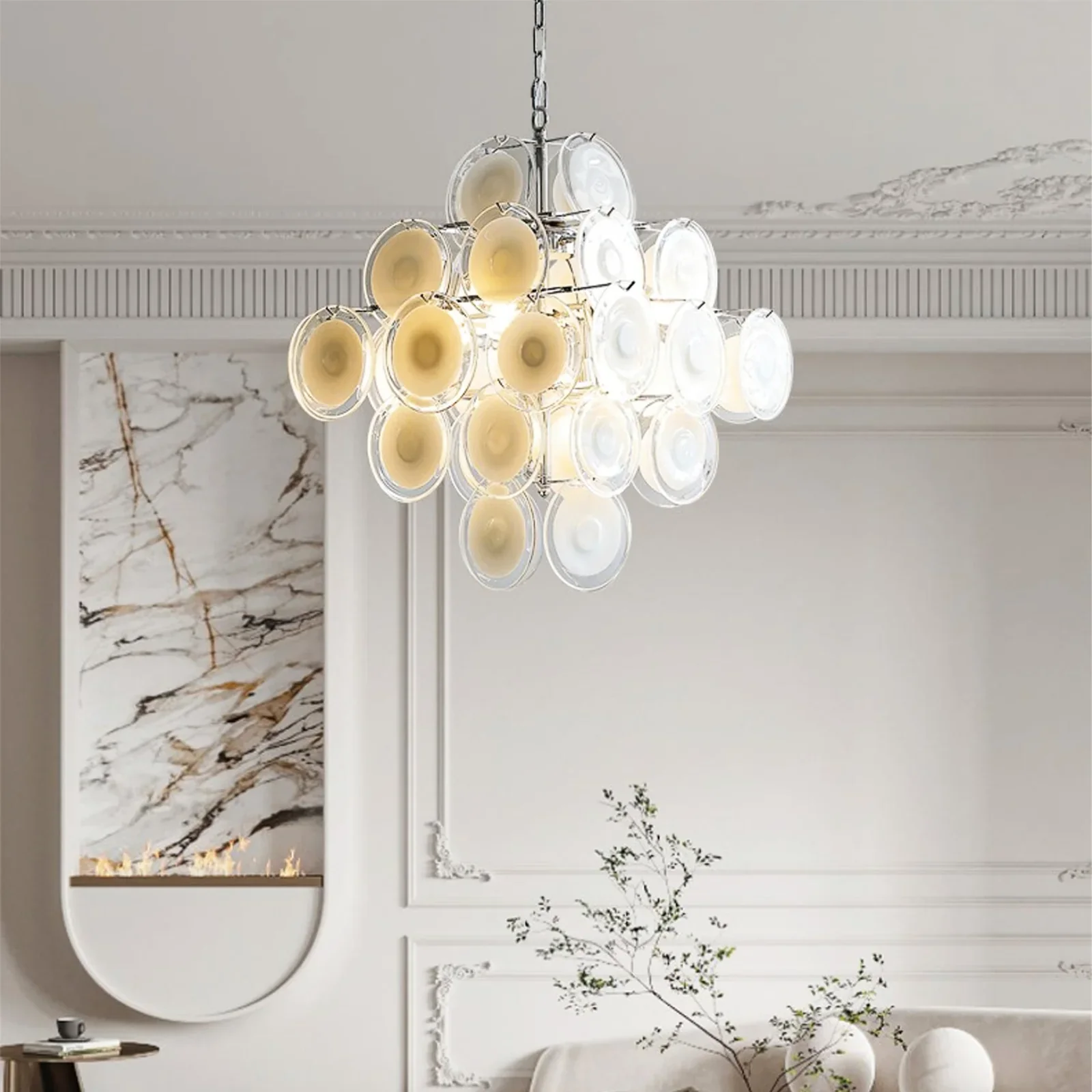 Round White Glass Retro Chandelier - Image 3