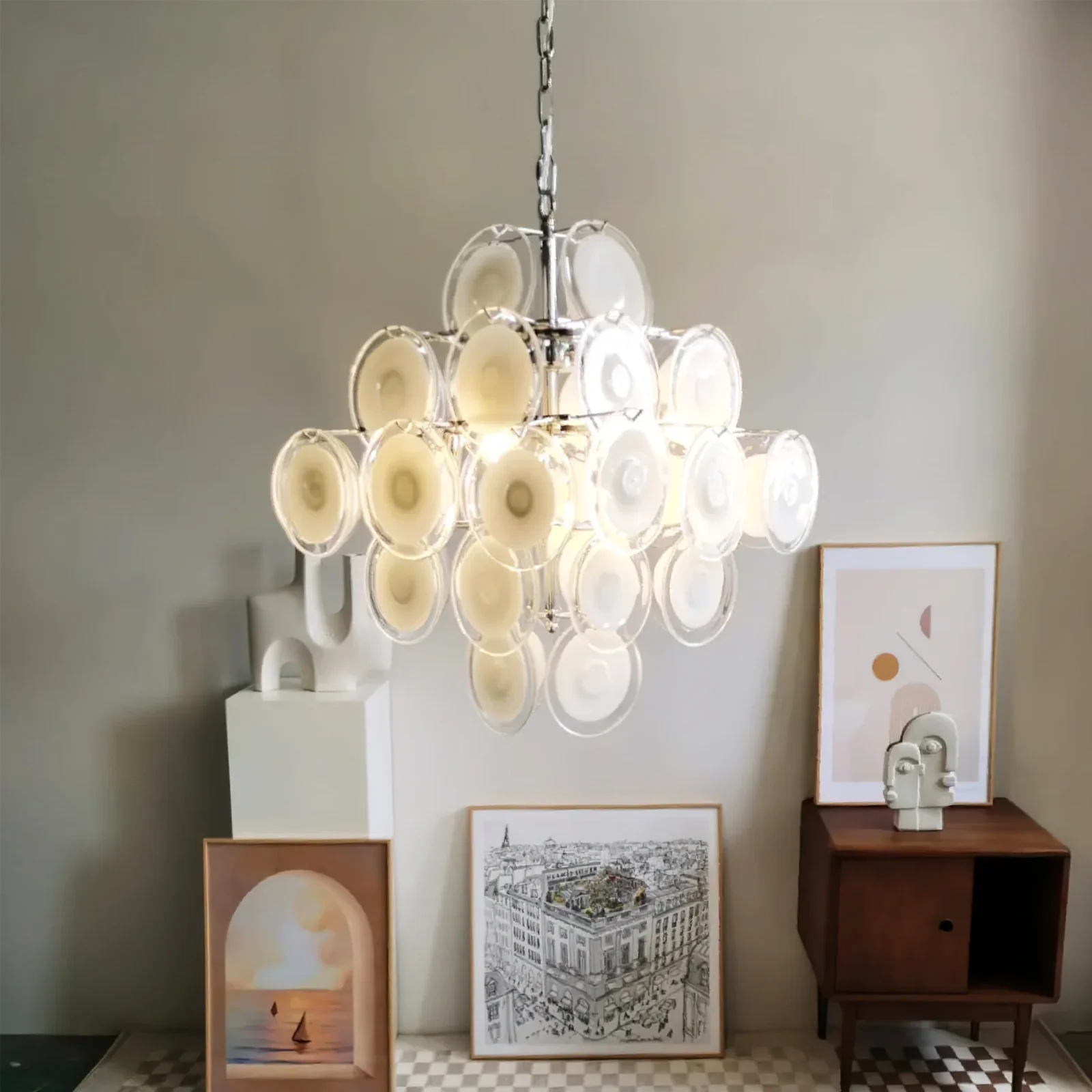 Round White Glass Retro Chandelier - Image 4