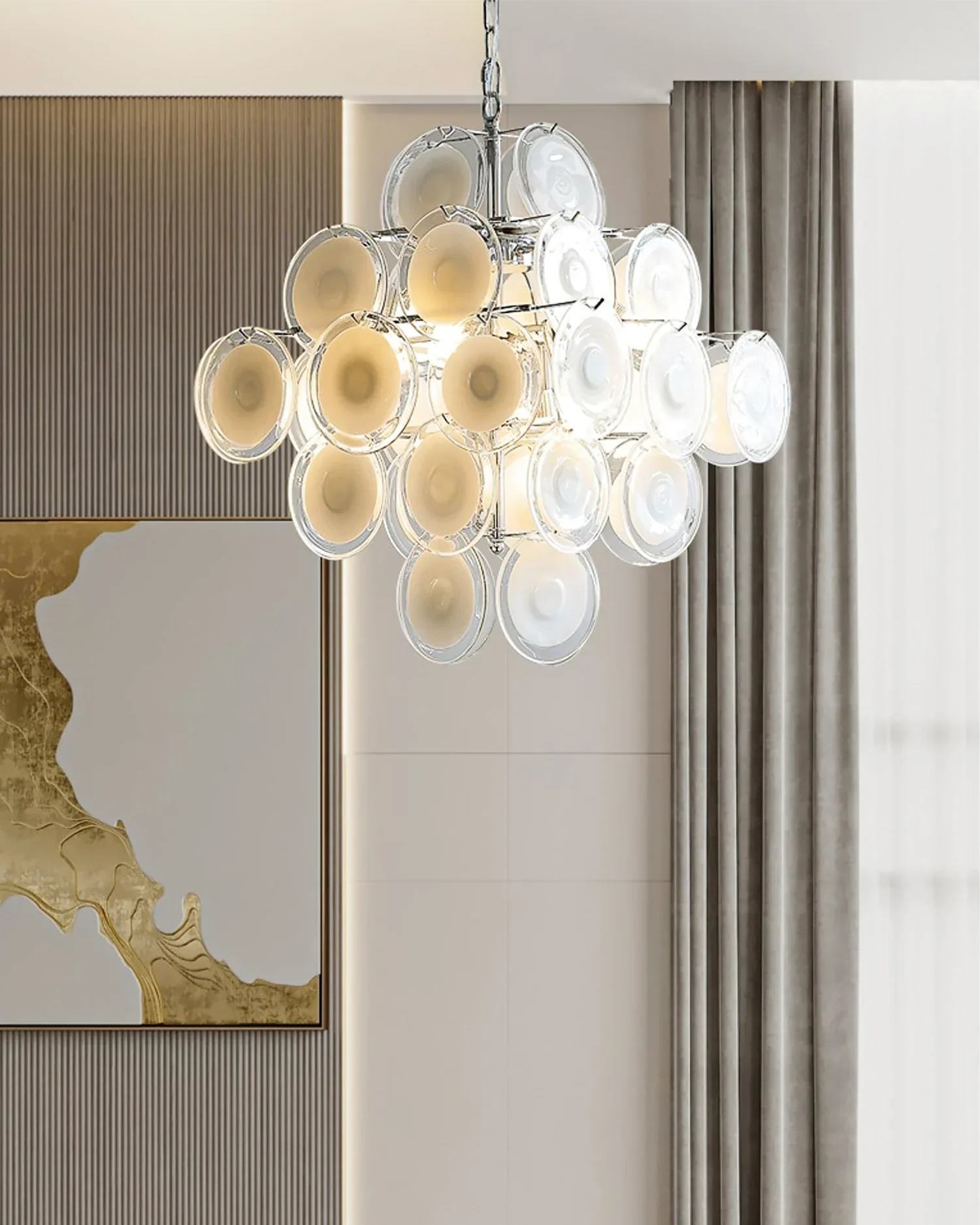 Round White Glass Retro Chandelier - Image 5