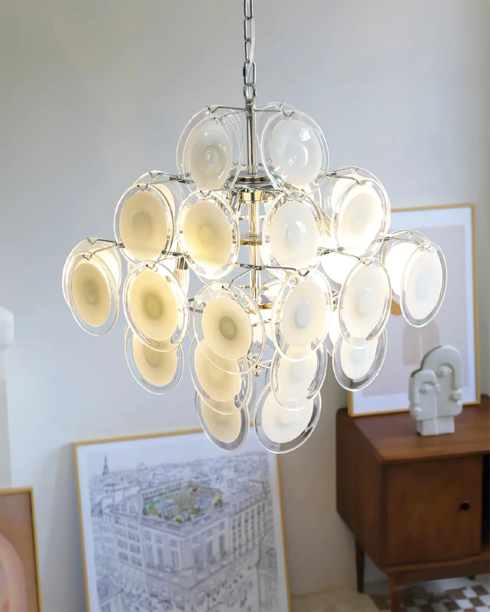 Round White Glass Retro Chandelier - Image 7