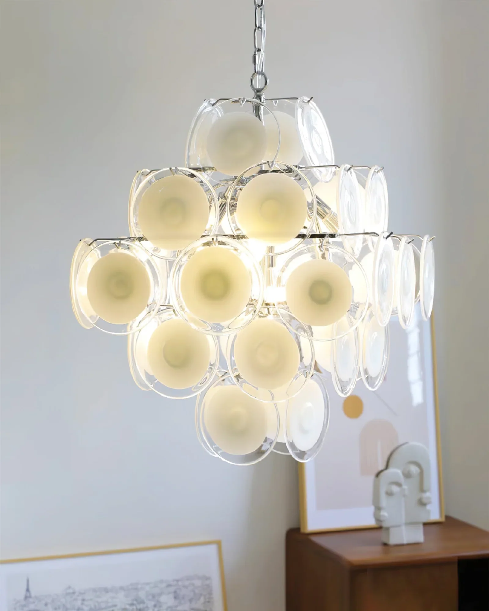 Round White Glass Retro Chandelier - Image 8