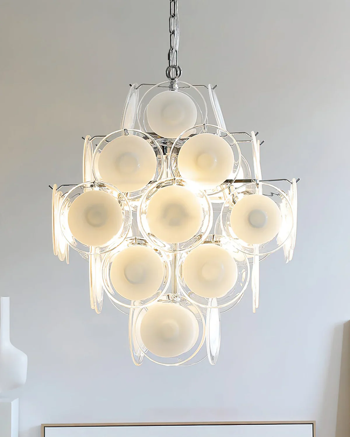 Round White Glass Retro Chandelier - Image 9