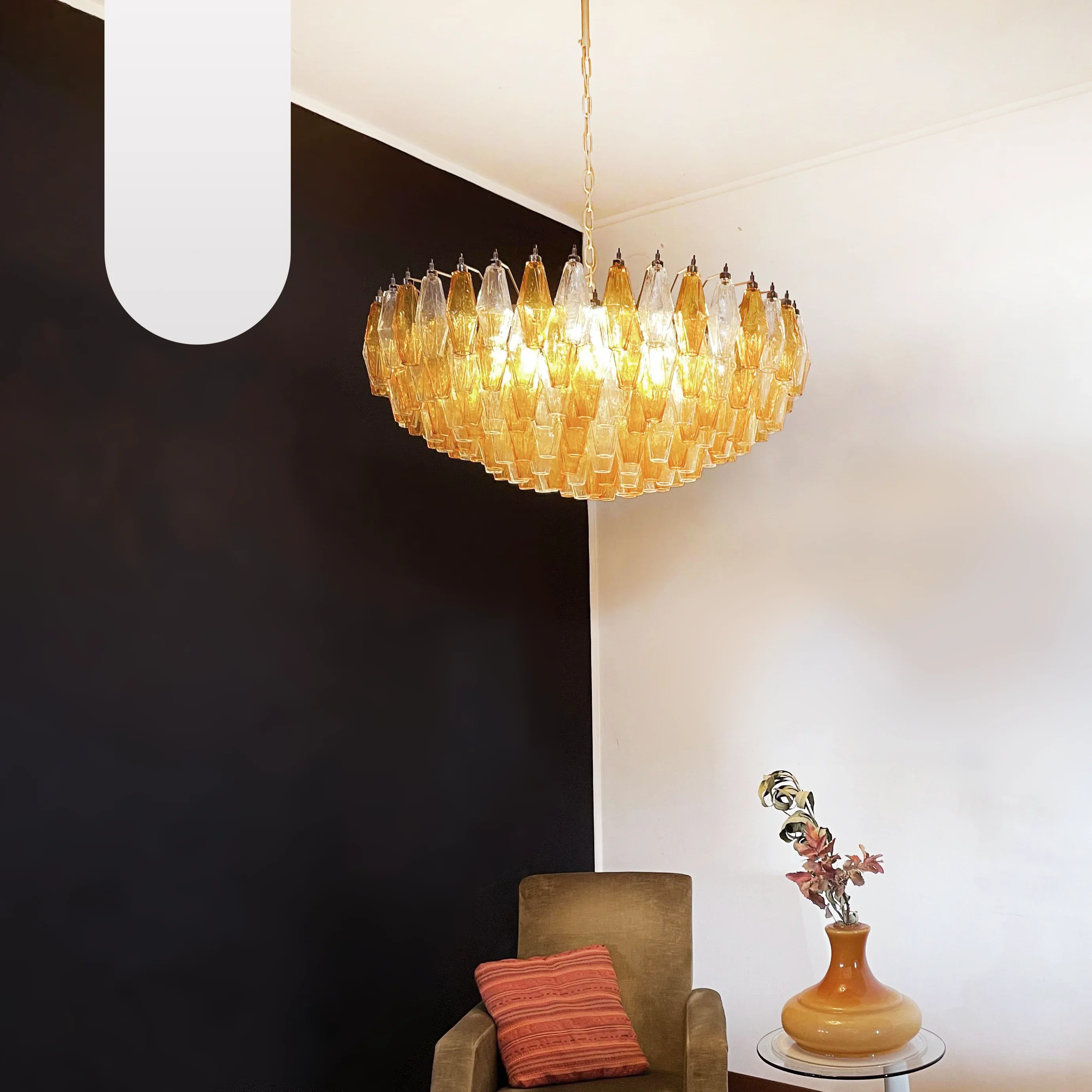 Murano Faceted Transparent Amber Glass Chandelier - Image 19