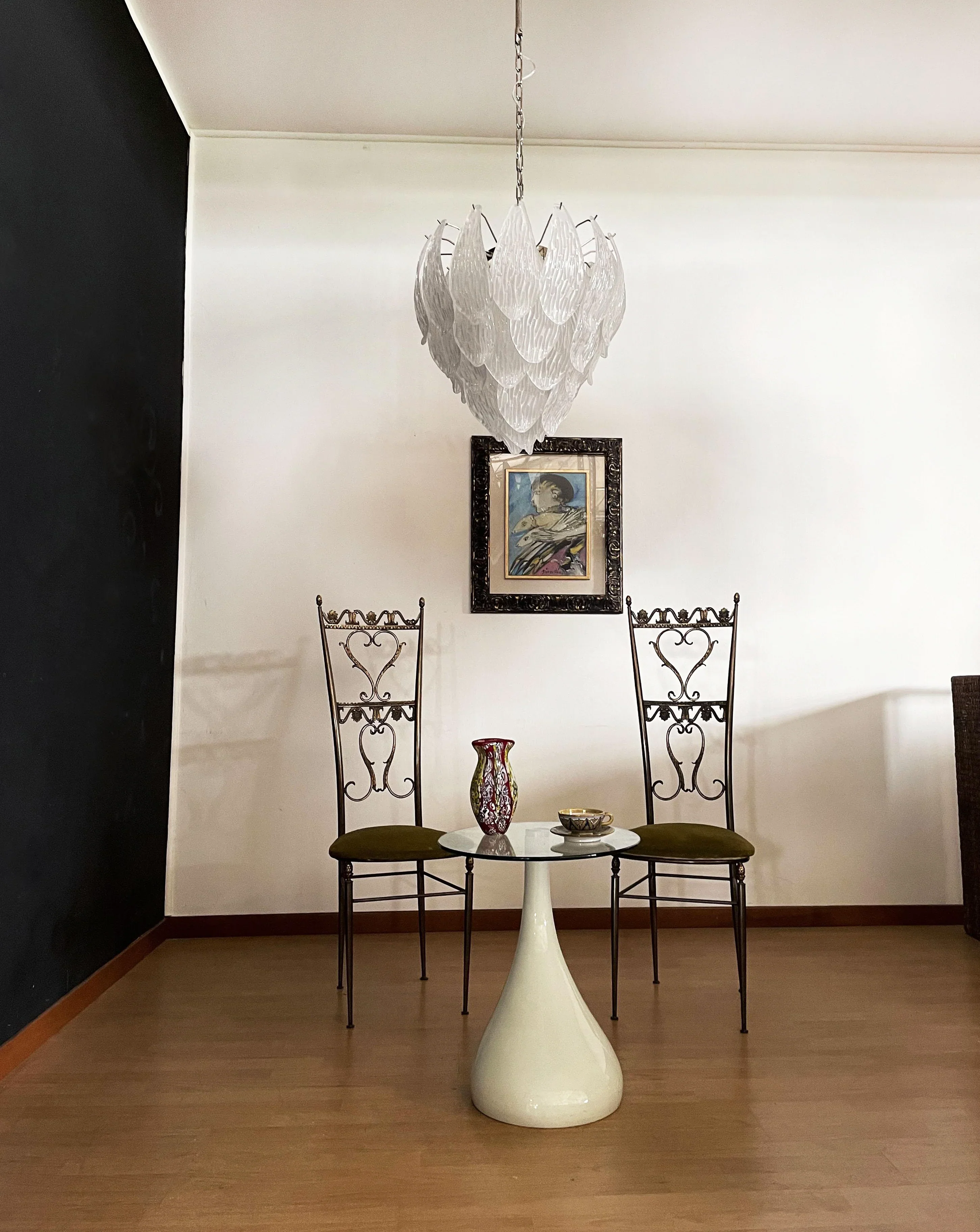 Murano Frosted Carved Glass Leaves Chandelier - Image 4