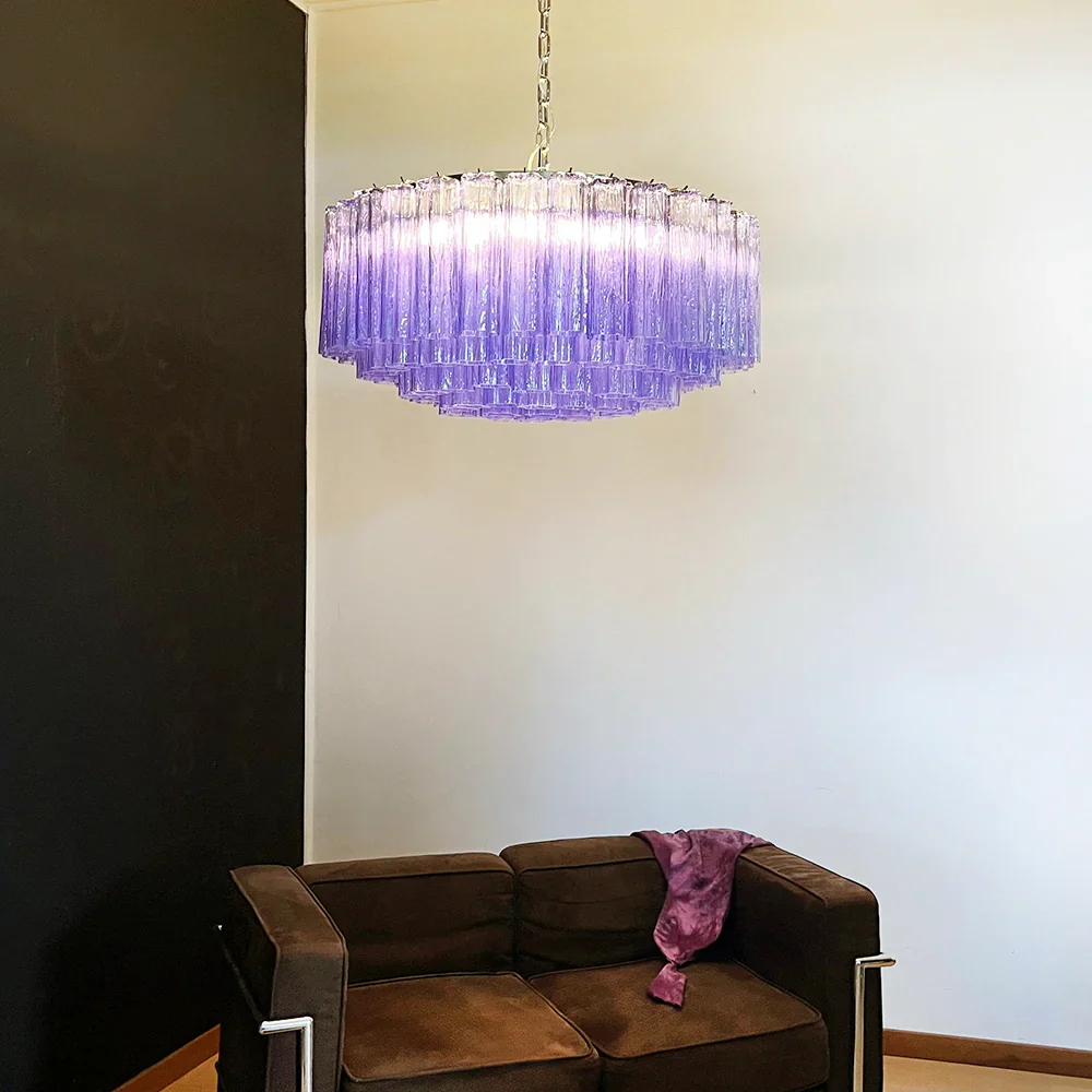 Murano Large Amethyst Glass Tube Chandelier - Image 2