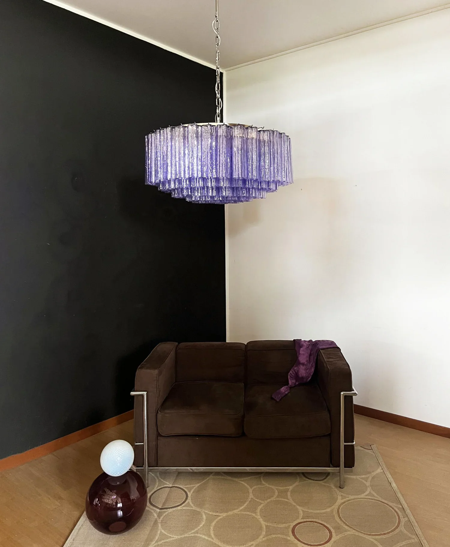 Murano Large Amethyst Glass Tube Chandelier - Image 4