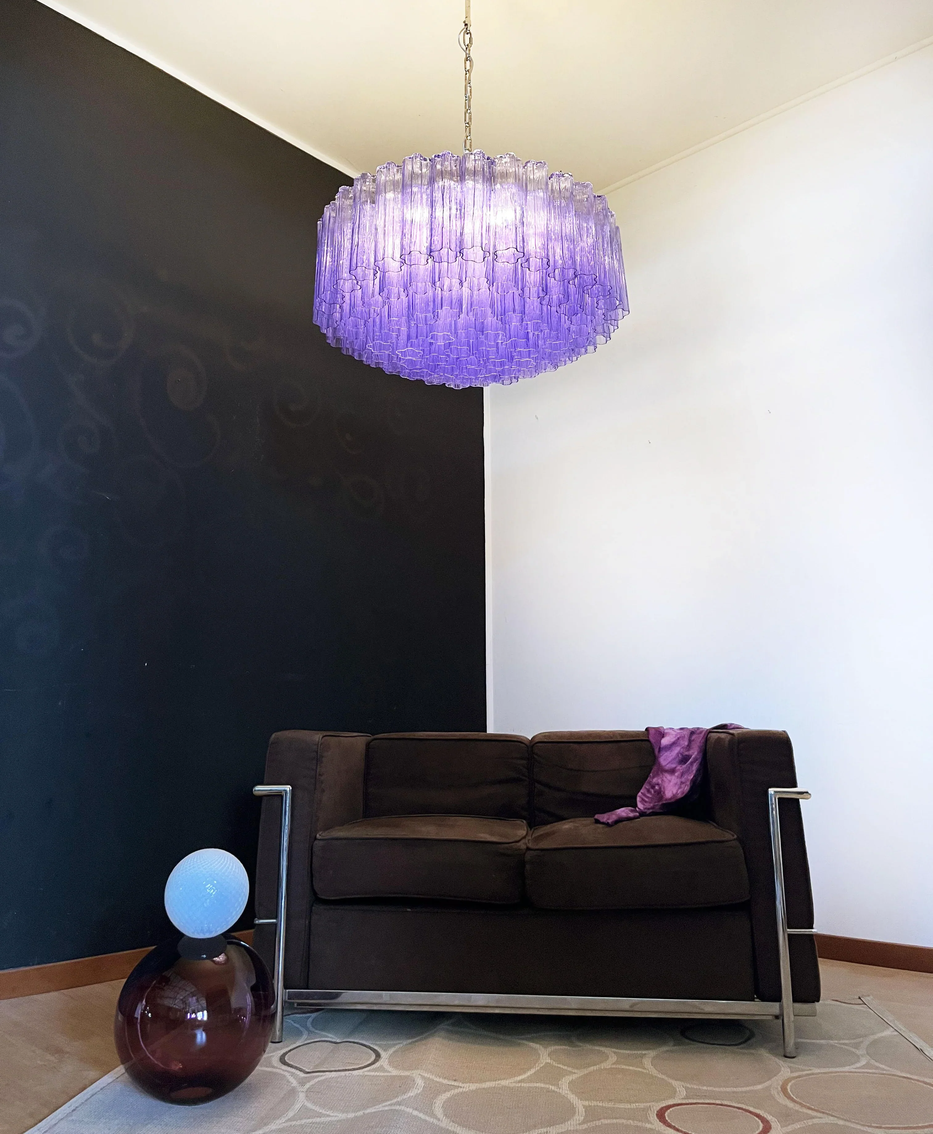 Murano Large Amethyst Glass Tube Chandelier - Image 9