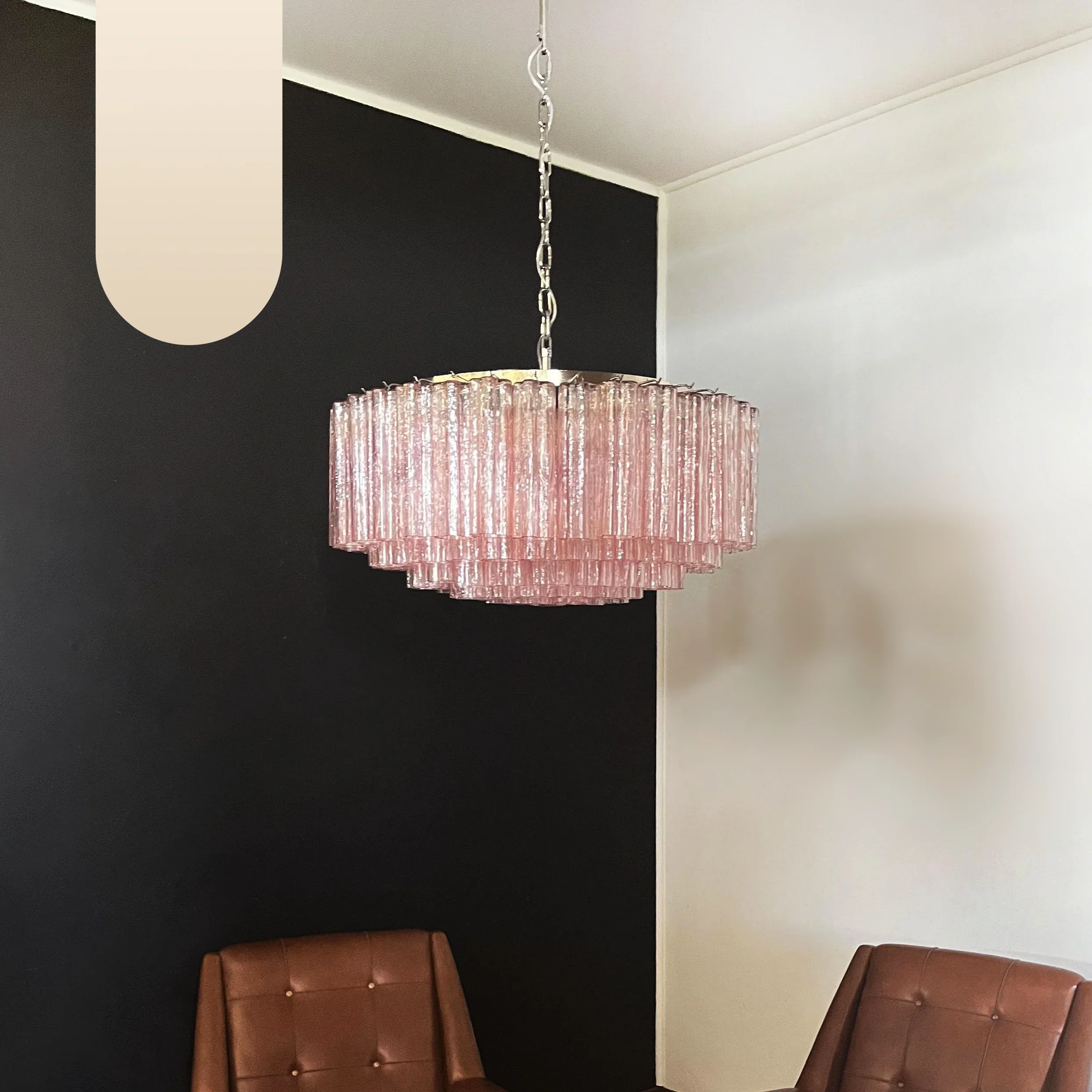 Murano Large Pink Glass Tube Chandelier - Image 14