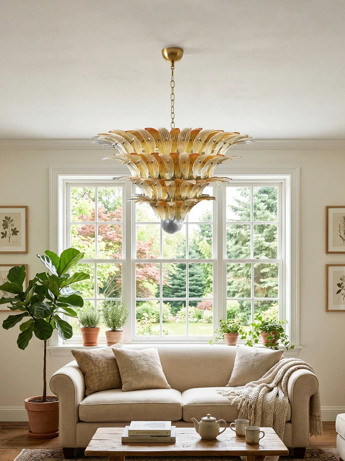 Murano Palmette Amber Trasparent Chandelier - Image 2