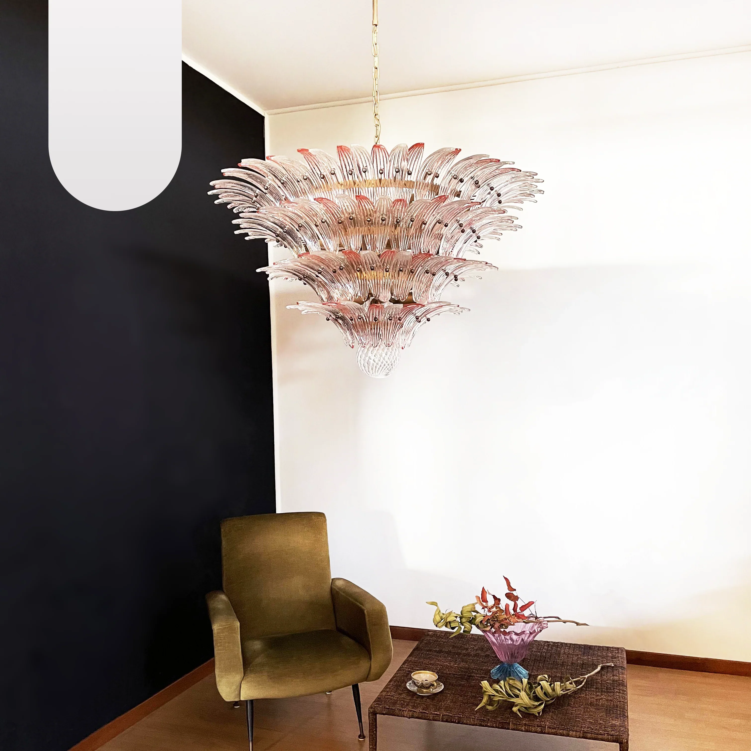 Murano Palmette Pink Trasparent Chandelier - Image 16