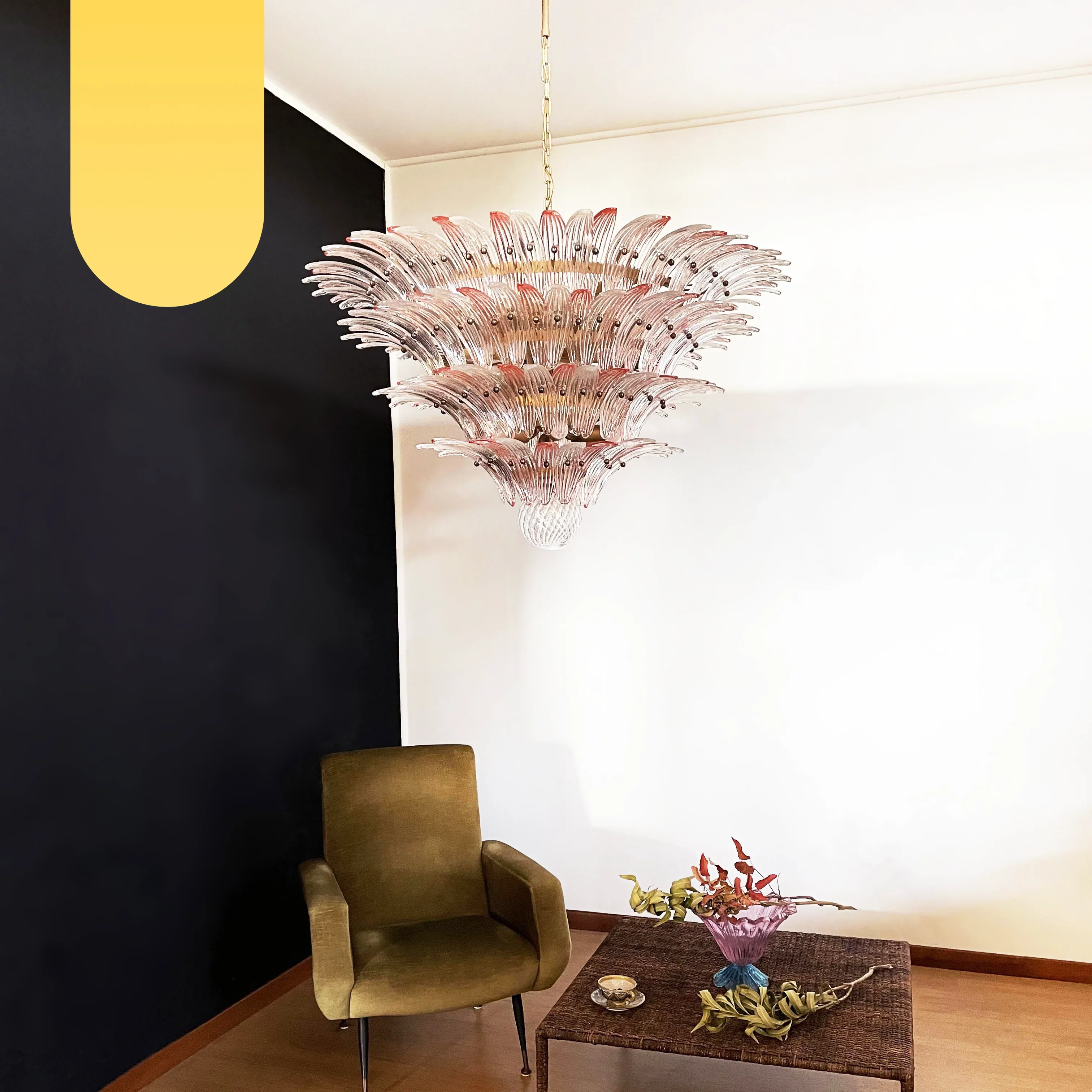 Murano Palmette Pink Trasparent Chandelier - Image 17