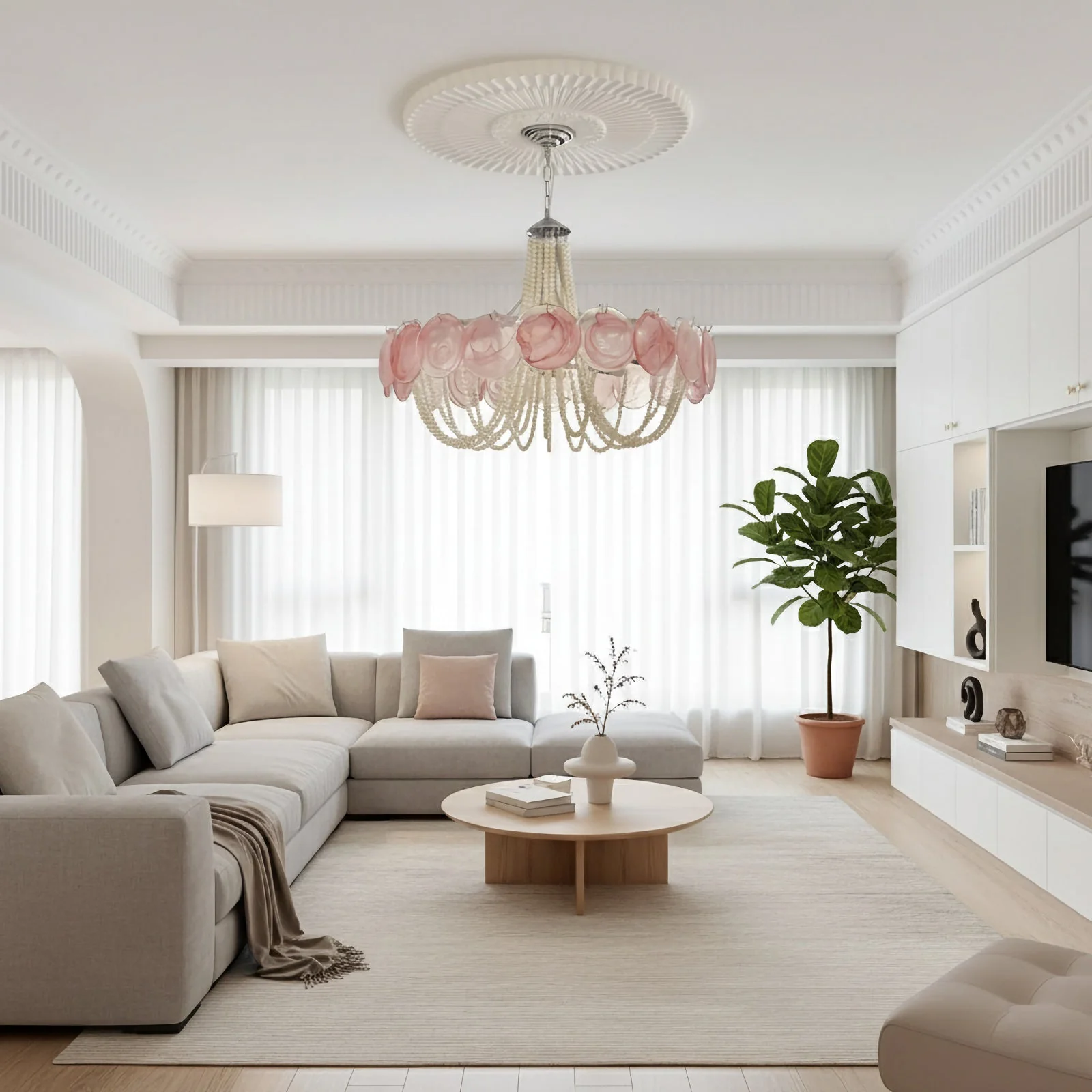 Murano Pink Disc Glass Chandelier - Image 3