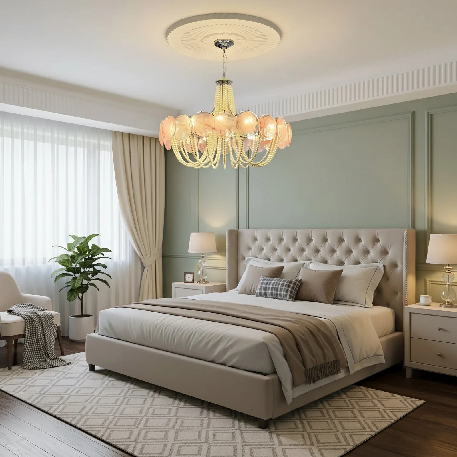 Murano Pink Disc Glass Chandelier - Image 6