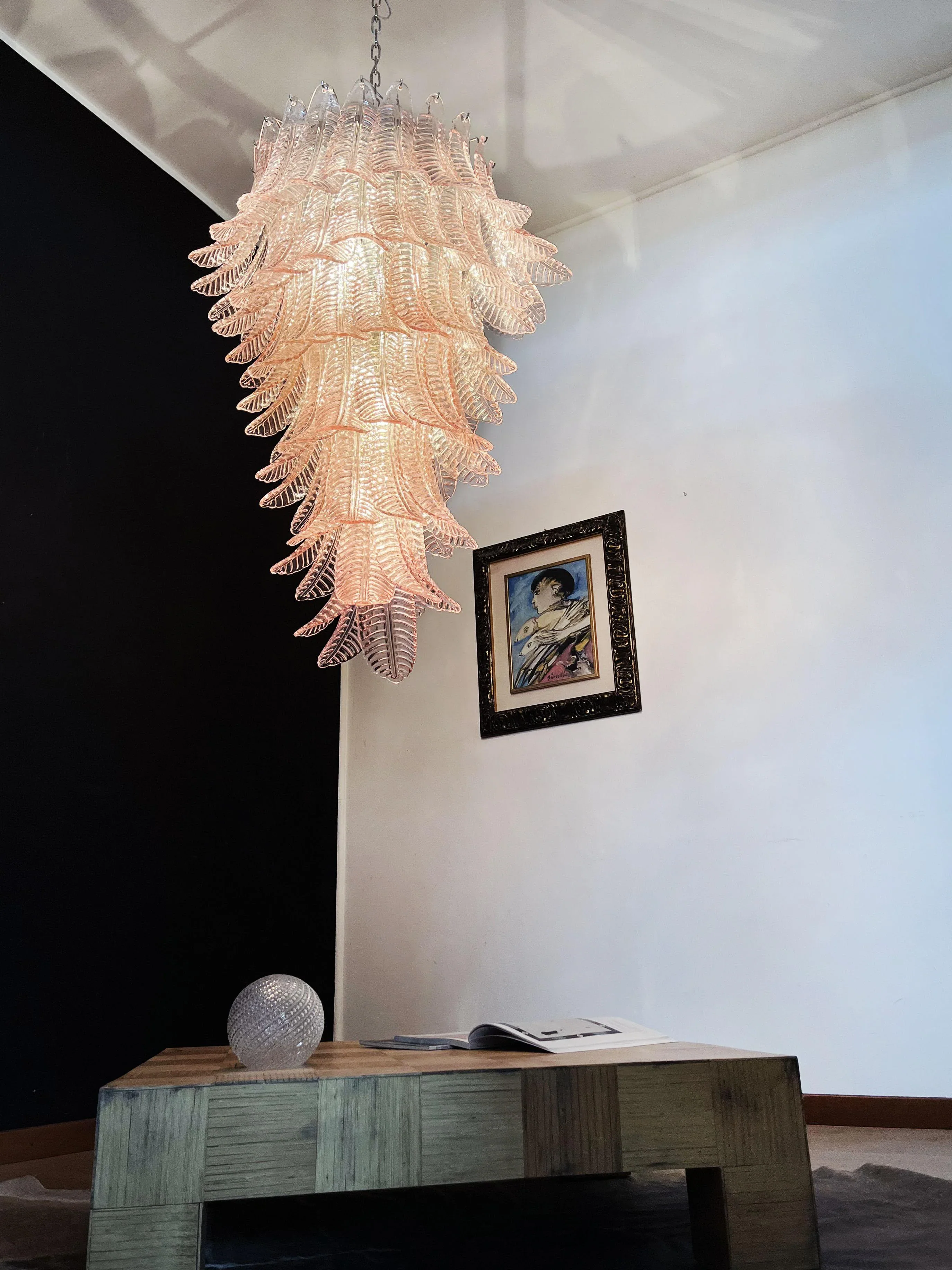 Murano Pink Felch Spiral Chandelier - Image 10