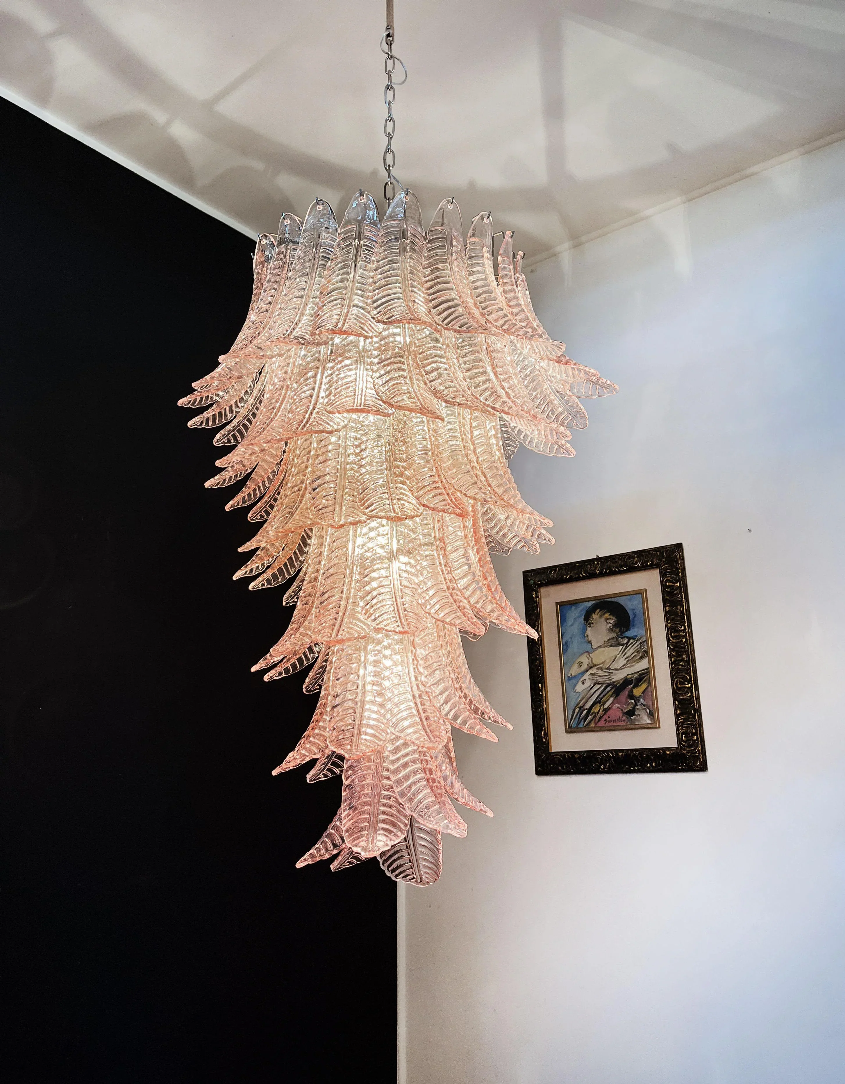 Murano Pink Felch Spiral Chandelier - Image 13