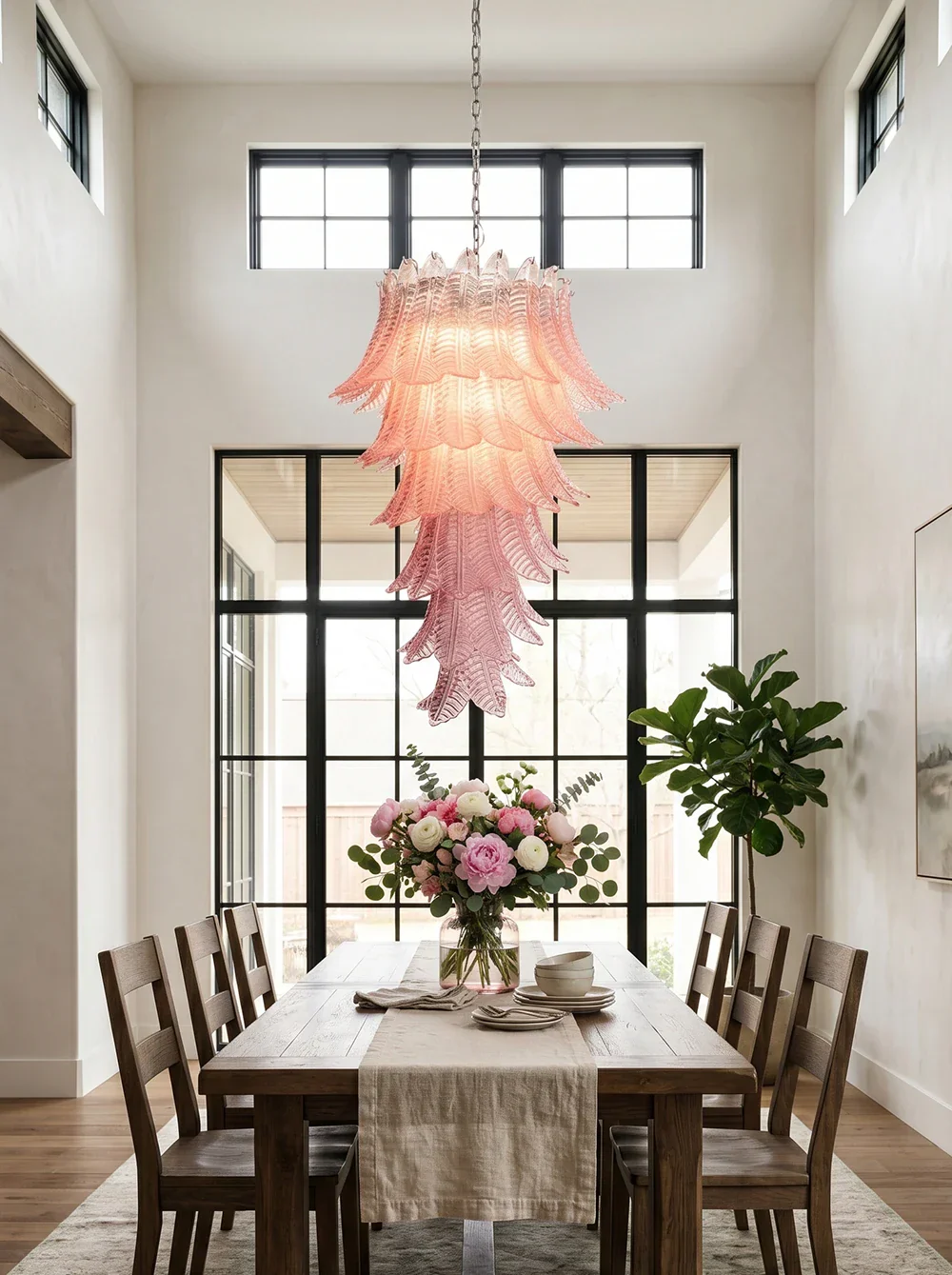 Murano Pink Felch Spiral Chandelier - Image 2