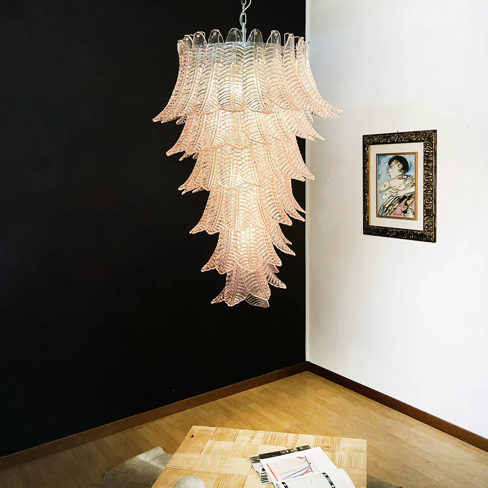 Murano Pink Felch Spiral Chandelier - Image 3