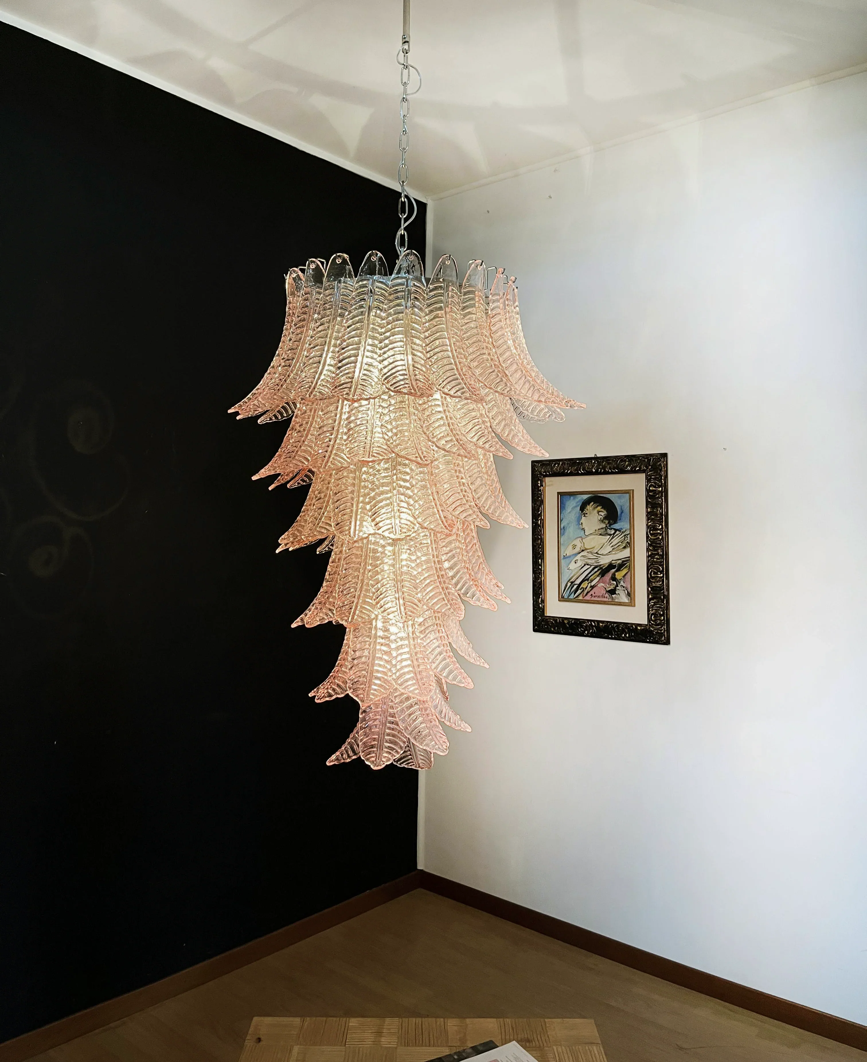 Murano Pink Felch Spiral Chandelier - Image 5