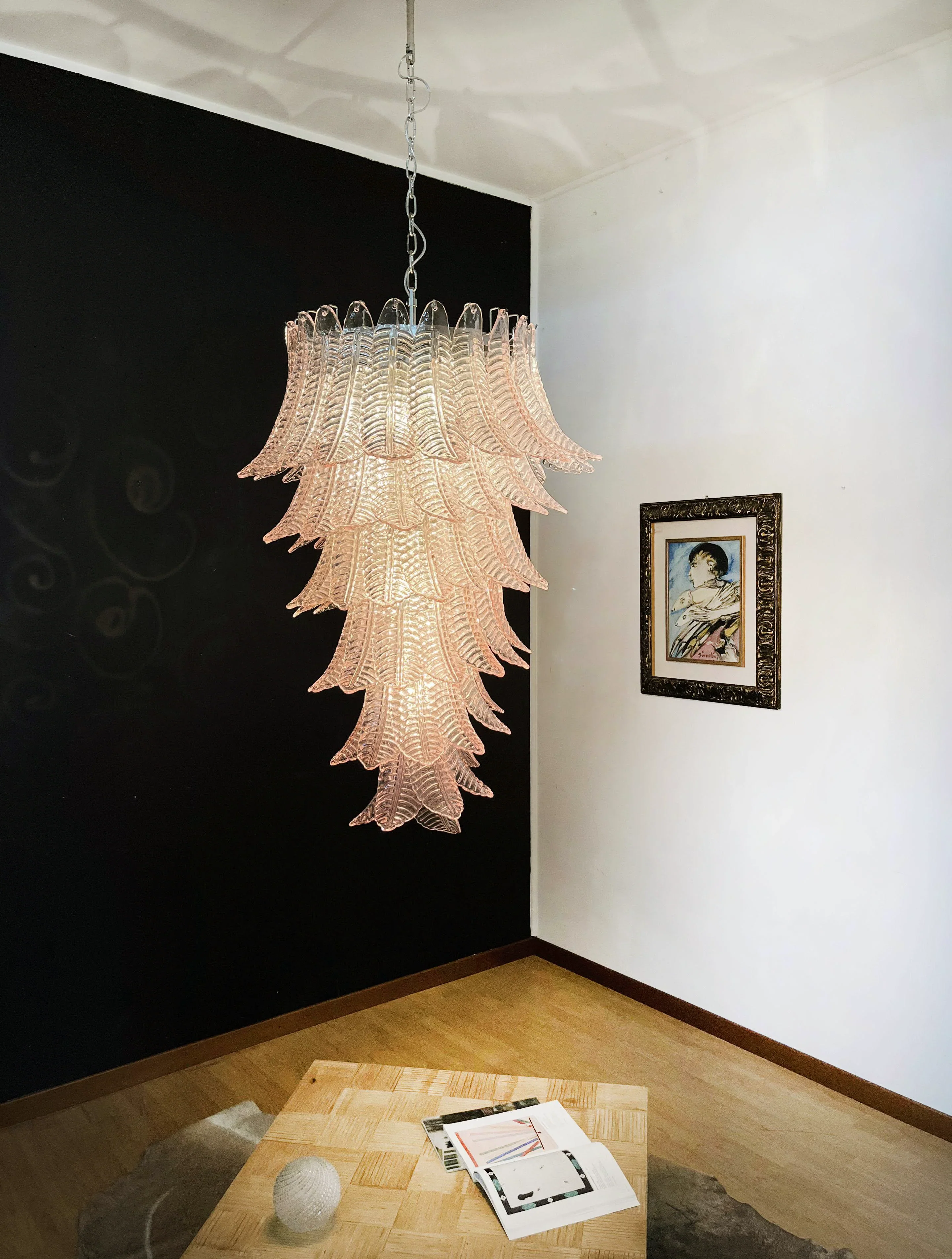 Murano Pink Felch Spiral Chandelier - Image 6