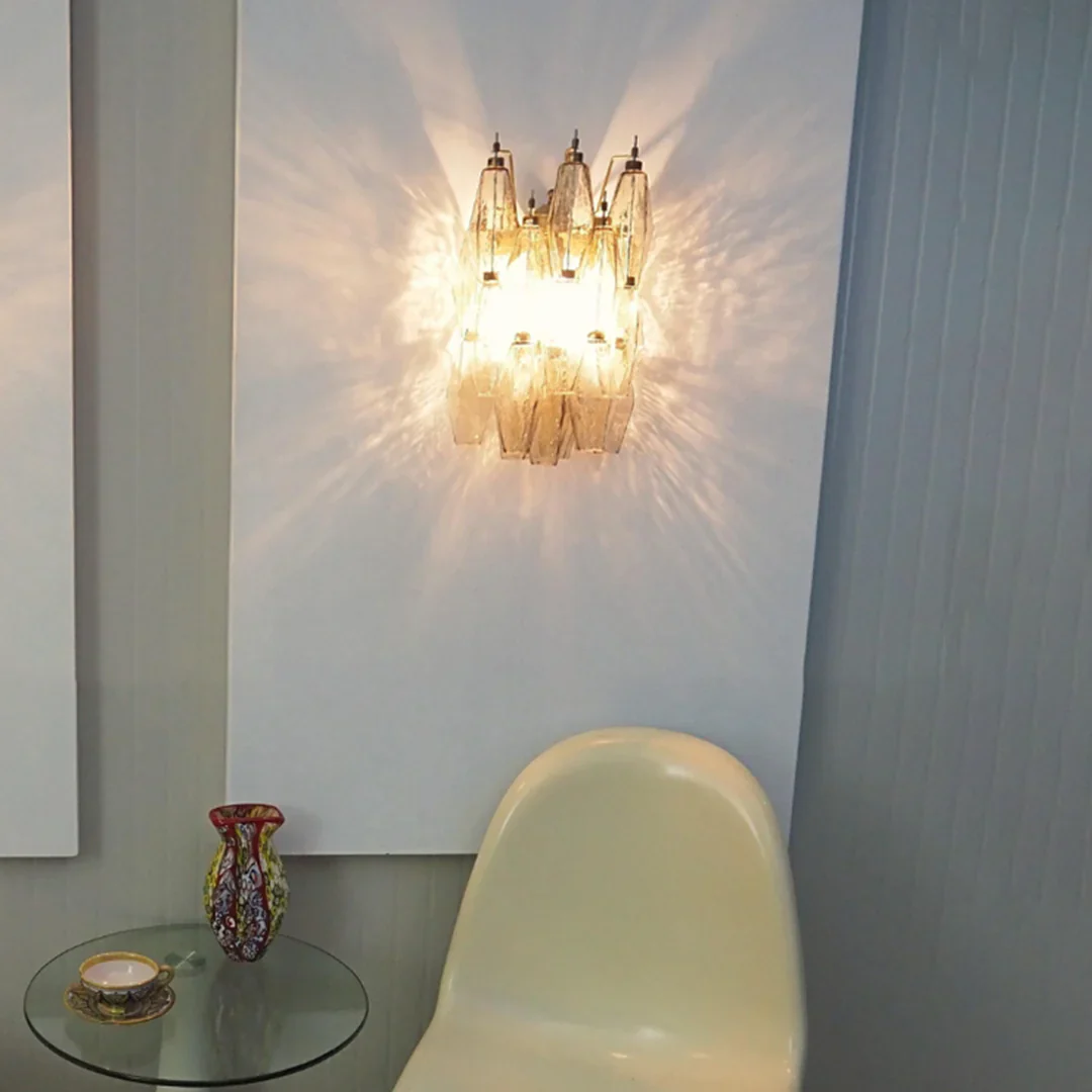 Polyhedral Smoked Hand-blown Glass Wall Lamp - Image 3