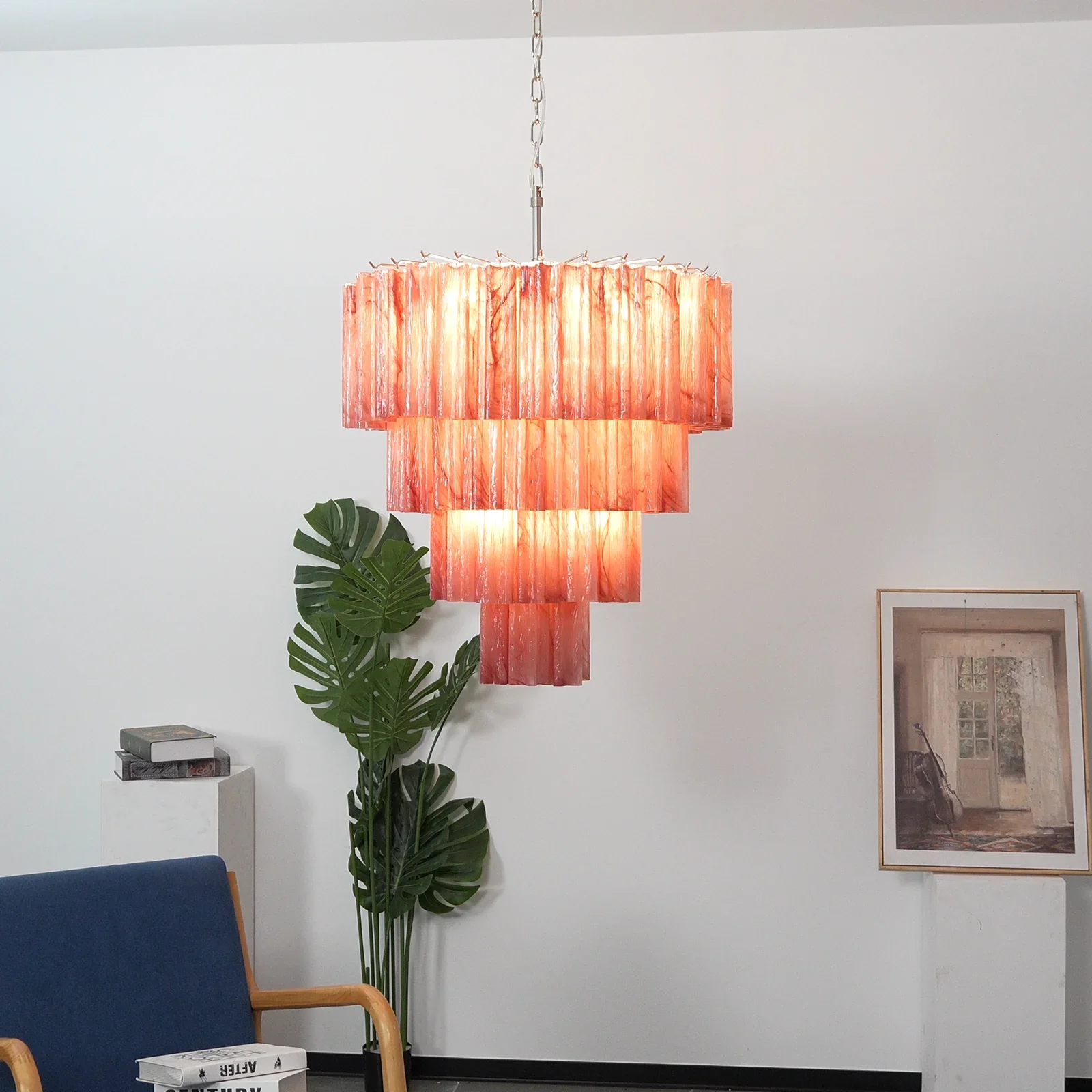 Murano Red Glass Tubes Chandelier - Image 2