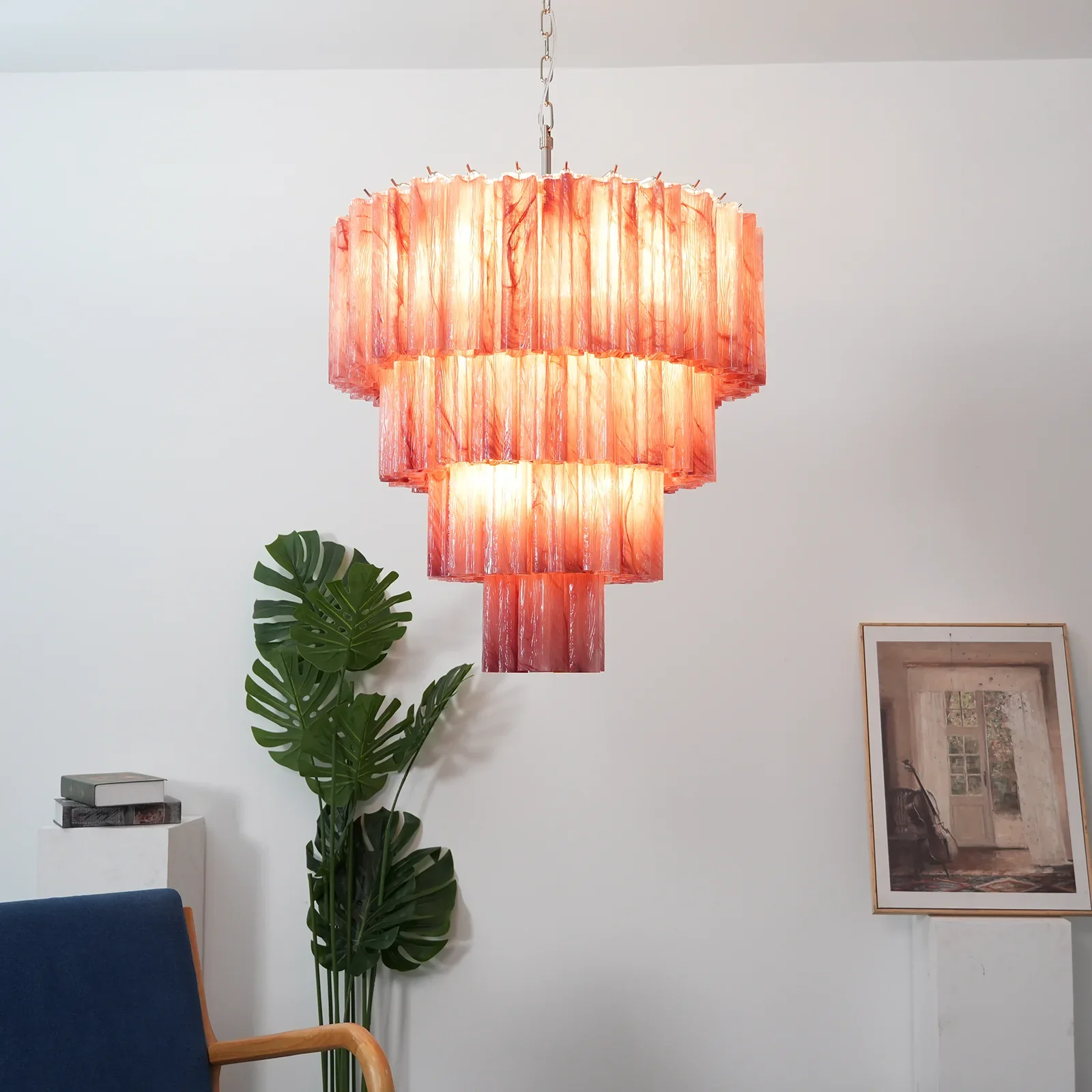 Murano Red Glass Tubes Chandelier - Image 3