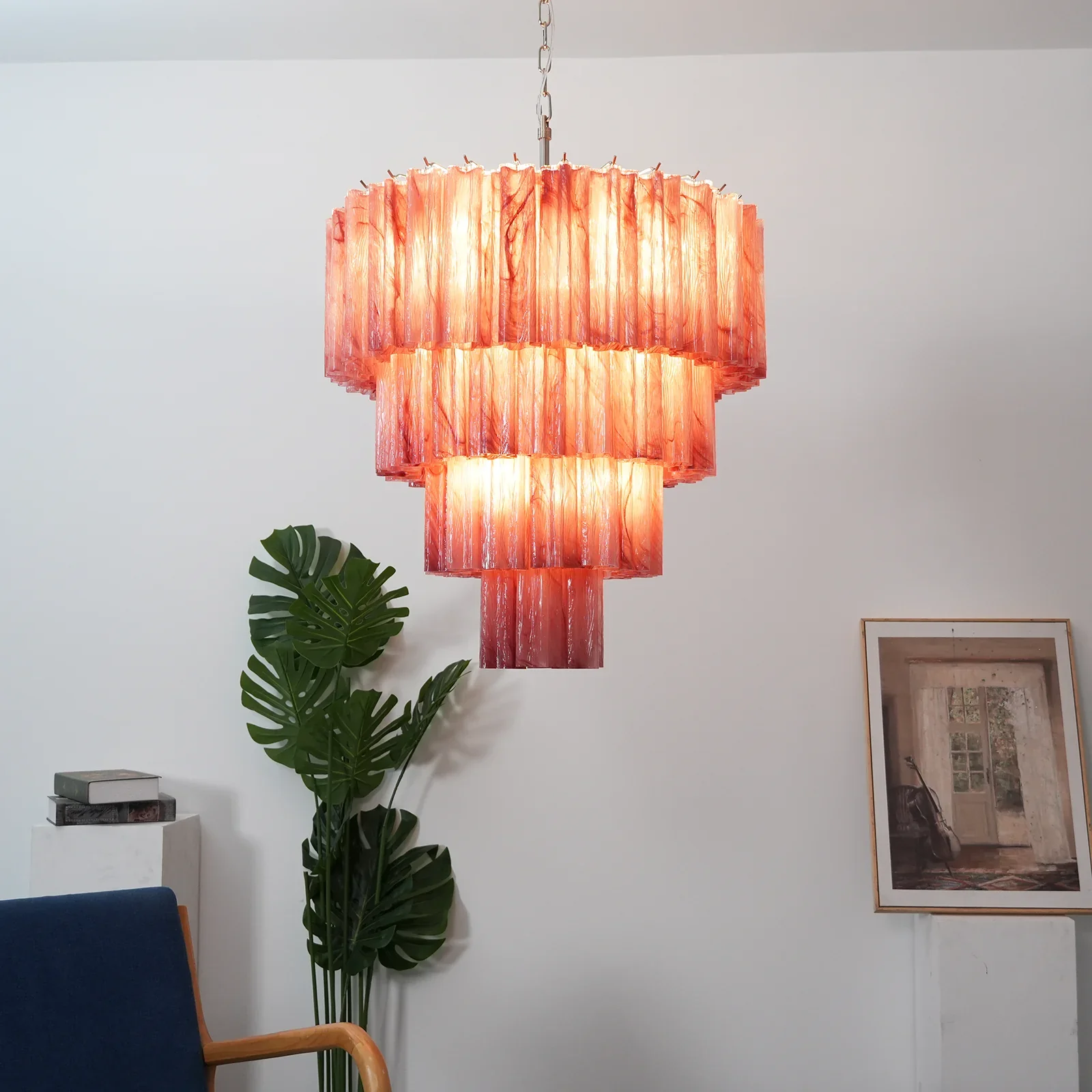 Murano Red Glass Tubes Chandelier - Image 4