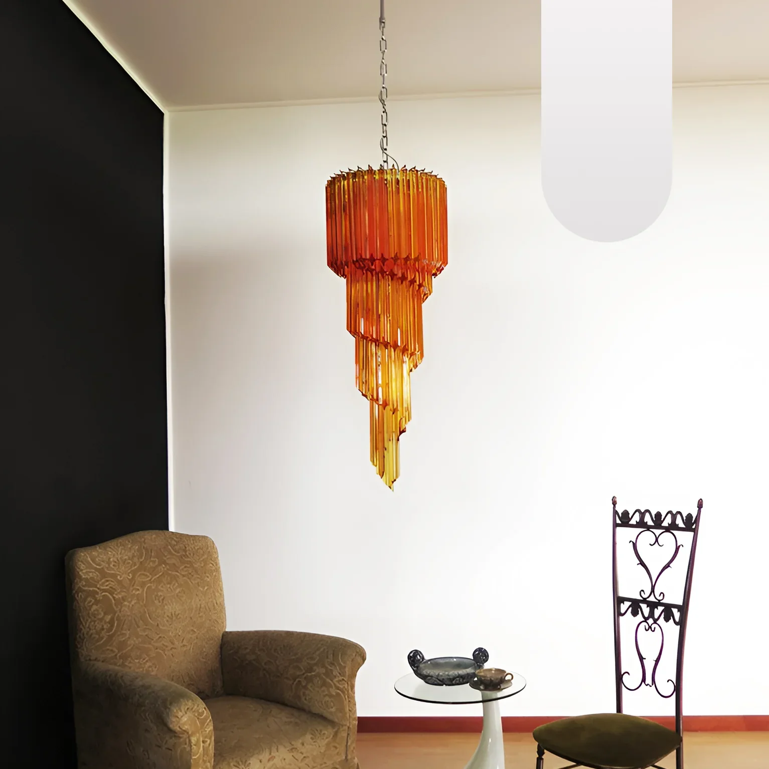 Murano Spiral Amber Prism Glass Chandelier - Image 15