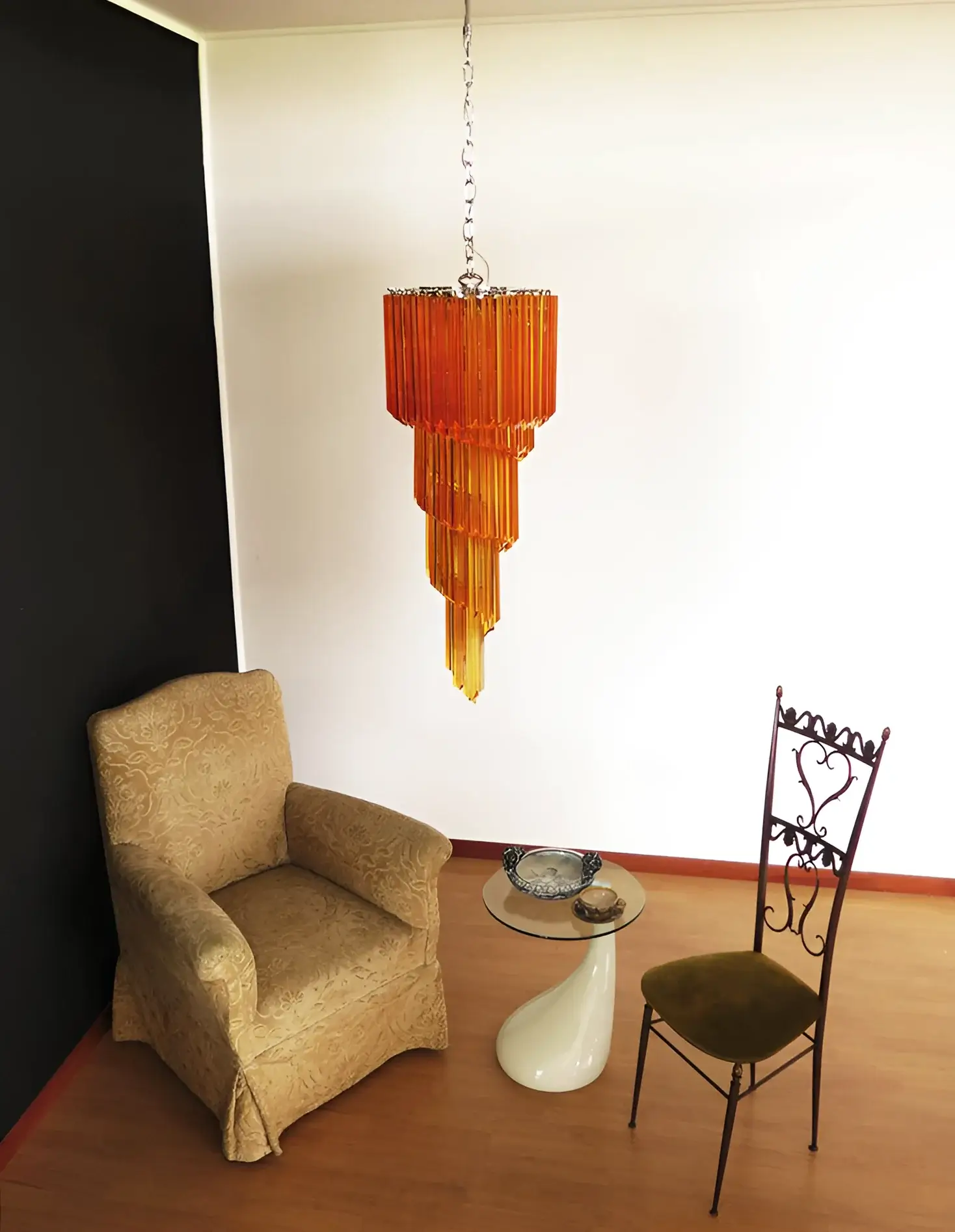 Murano Spiral Amber Prism Glass Chandelier - Image 5