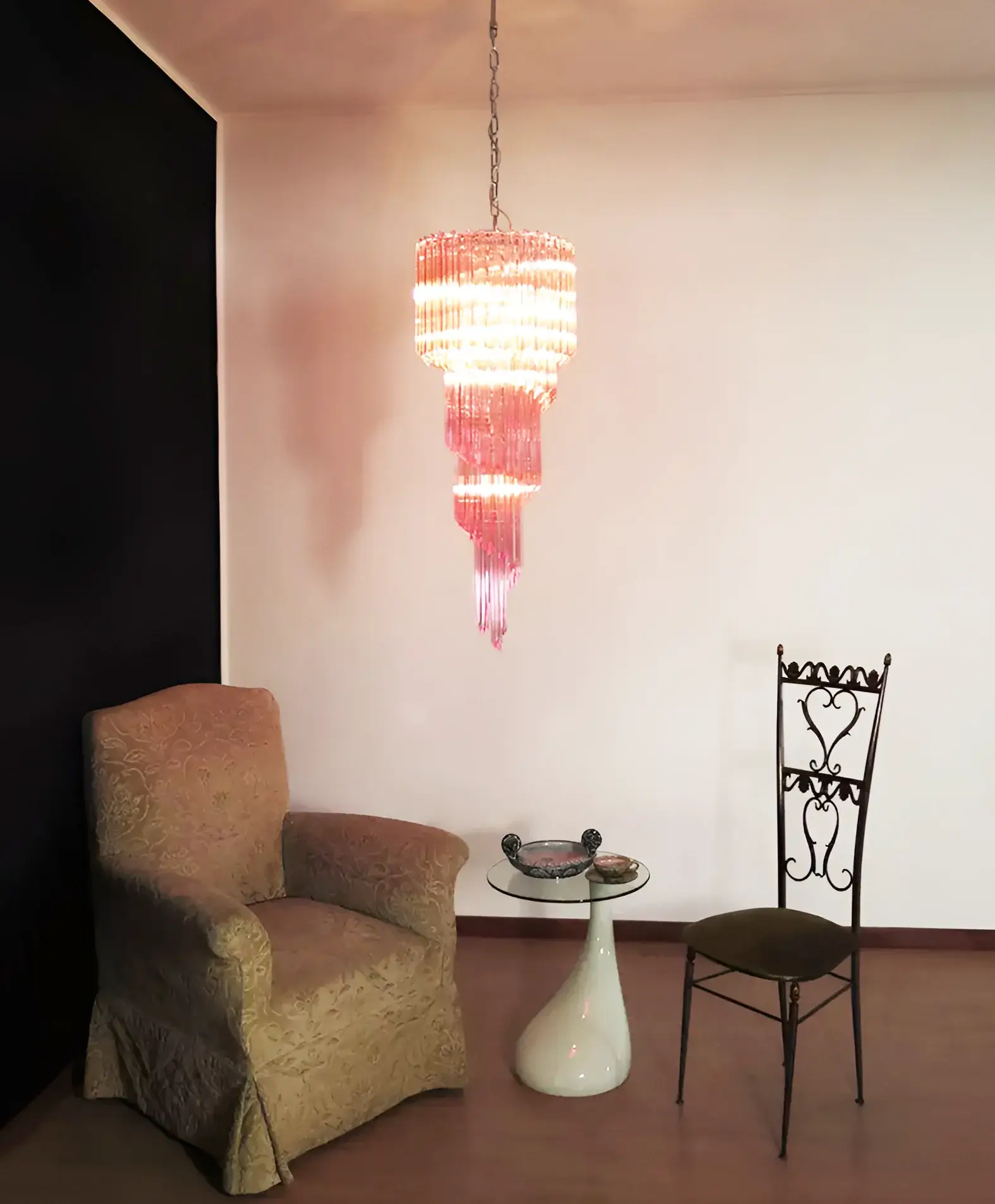 Murano Spiral Pink Prism Glass Chandelier - Image 14