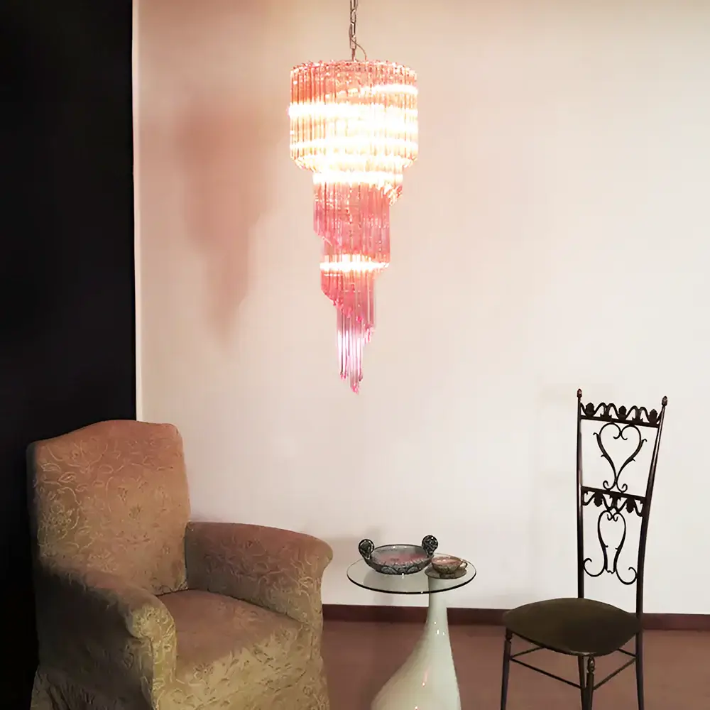 Murano Spiral Pink Prism Glass Chandelier - Image 2