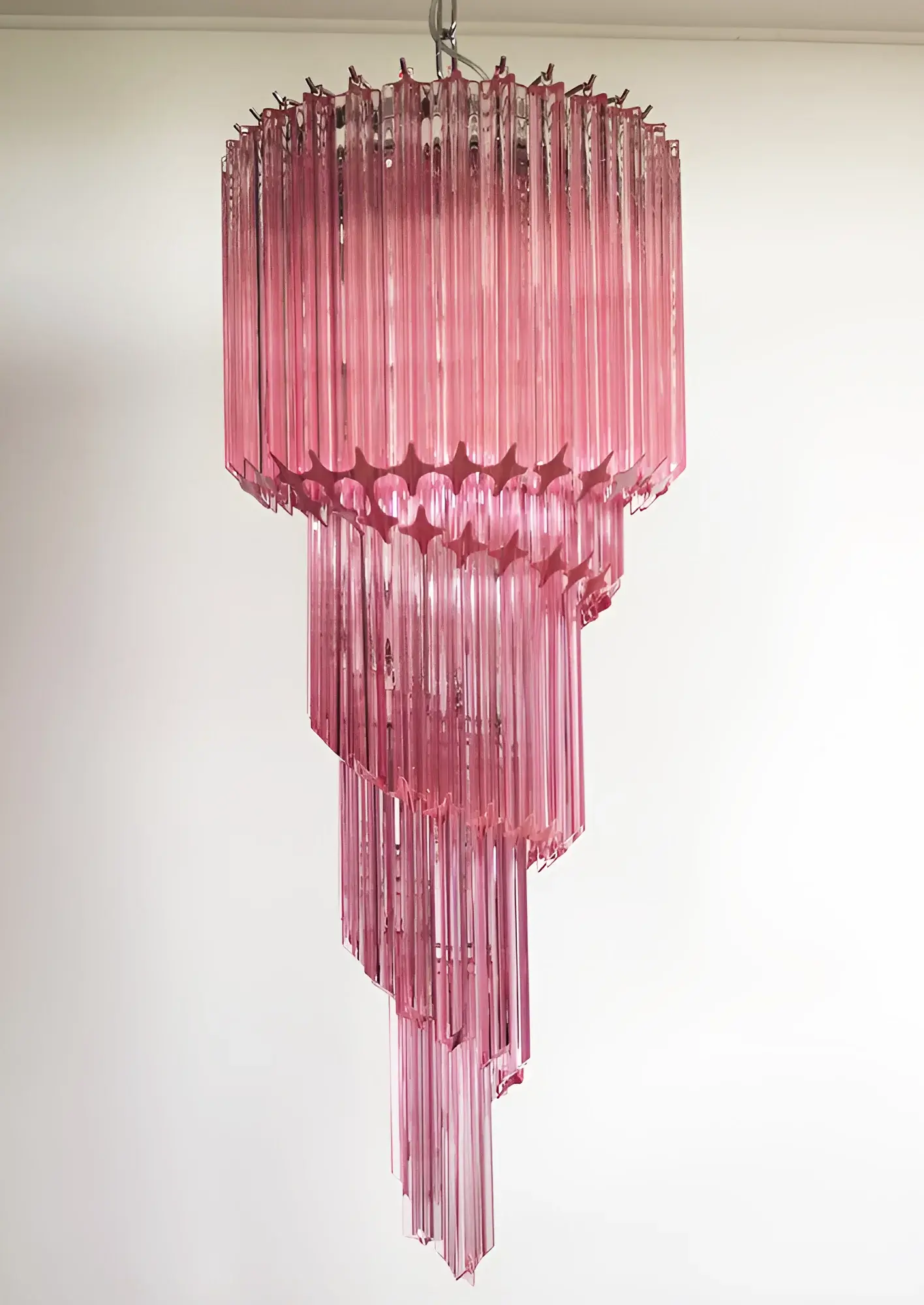 Murano Spiral Pink Prism Glass Chandelier - Image 6