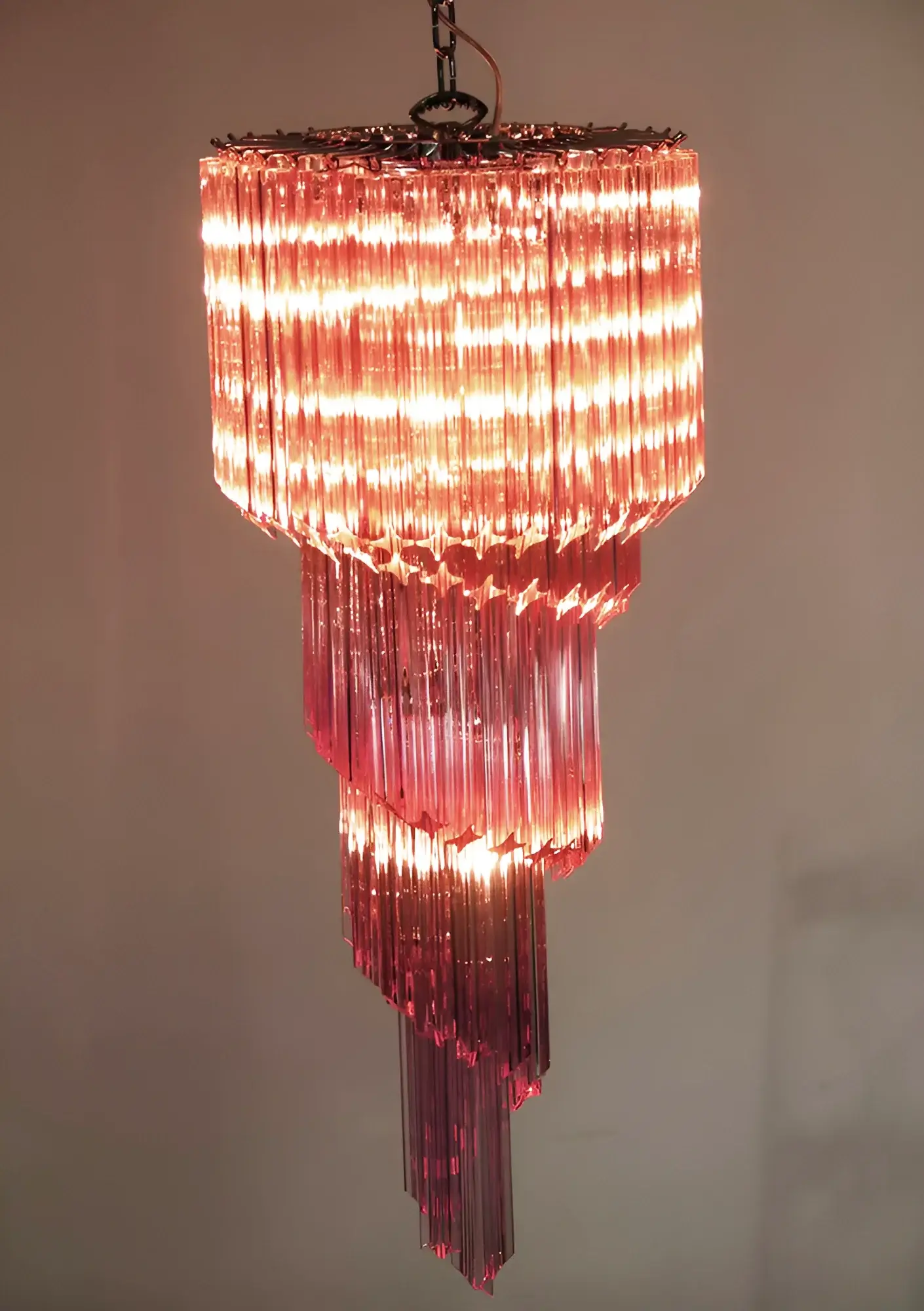 Murano Spiral Pink Prism Glass Chandelier - Image 9