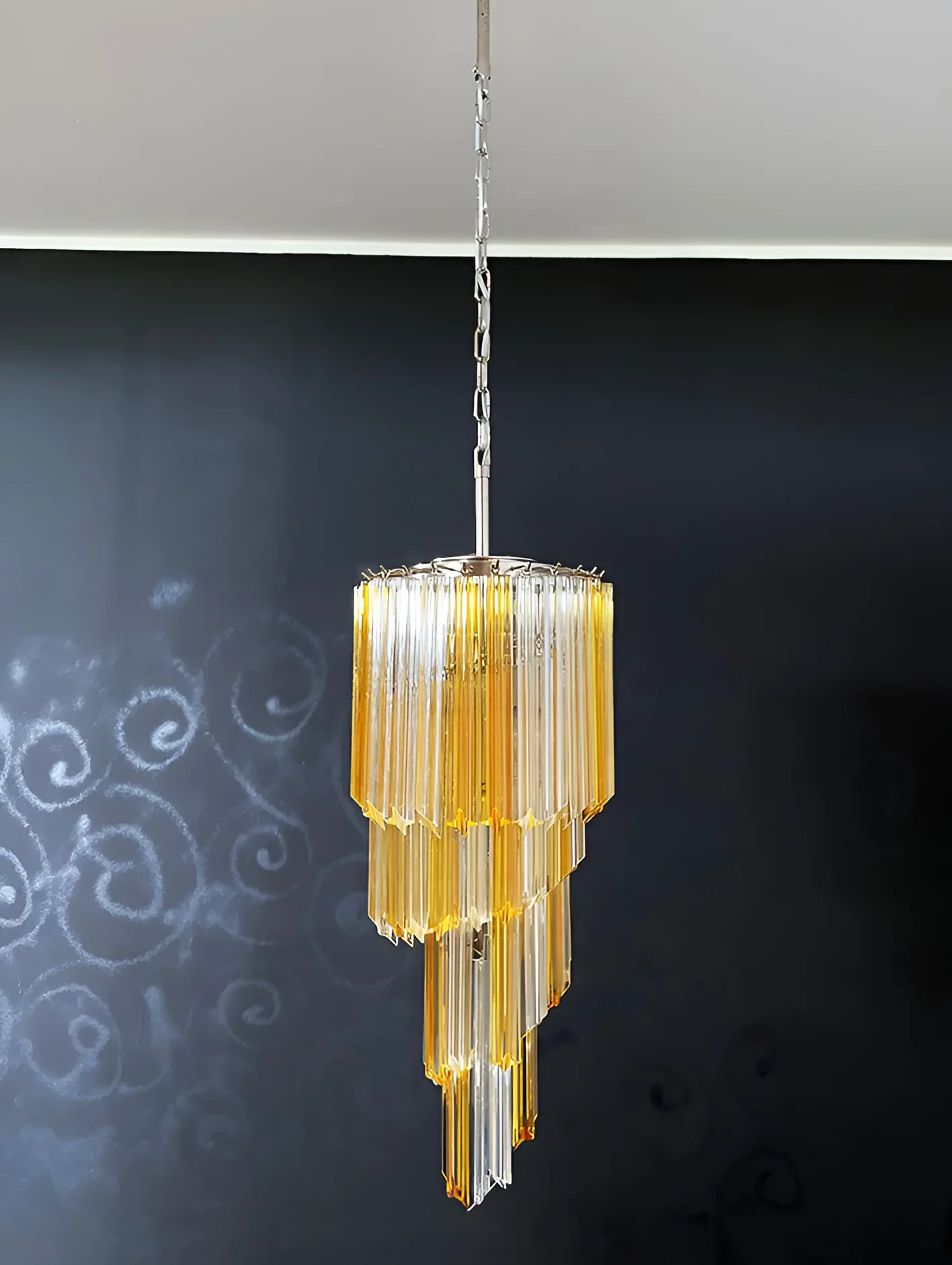 Murano Spiral Prisms Transparent Amber Chandelier - Image 10