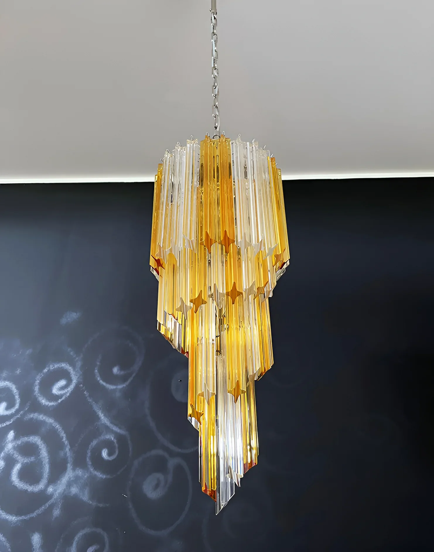 Murano Spiral Prisms Transparent Amber Chandelier - Image 11