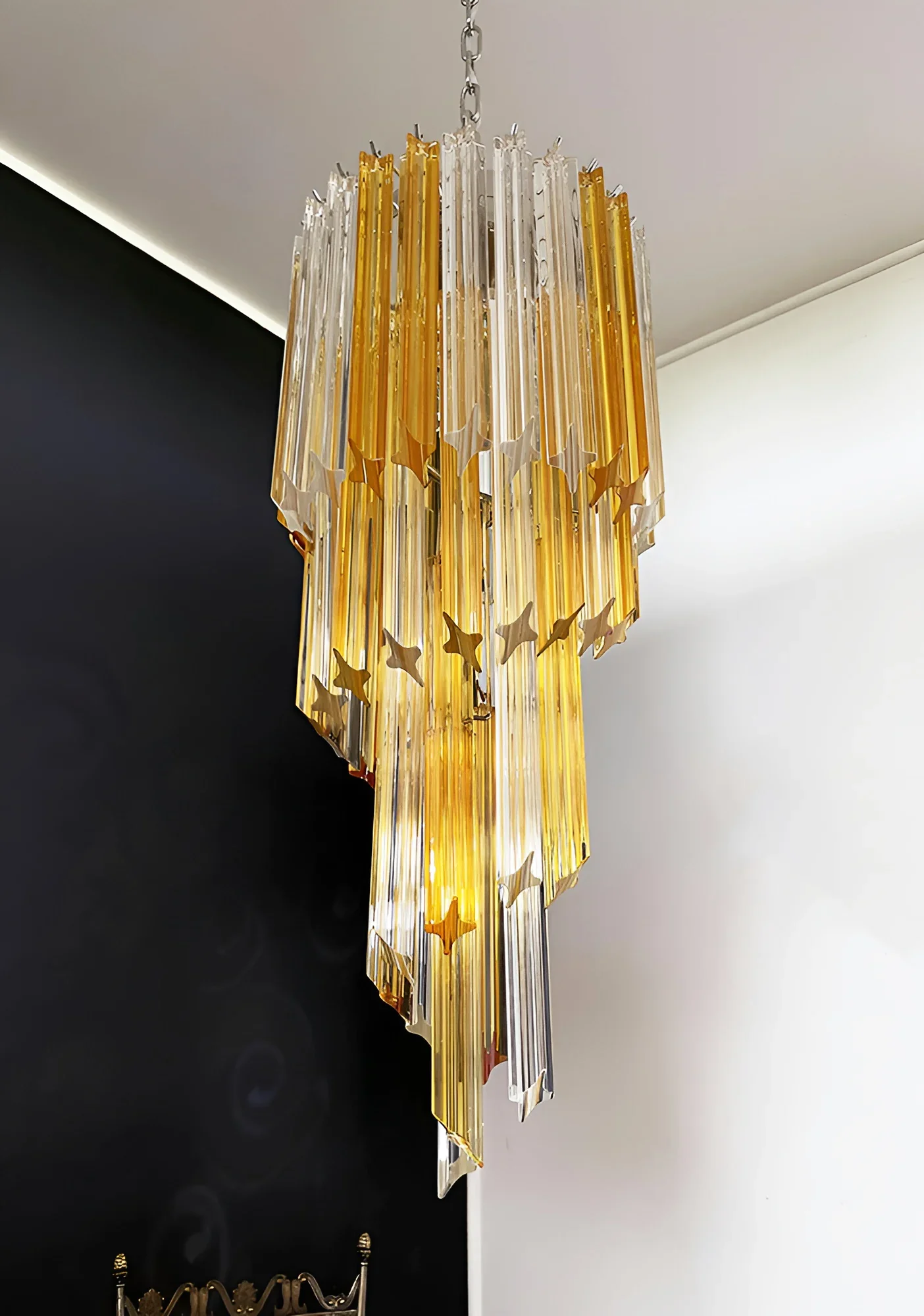Murano Spiral Prisms Transparent Amber Chandelier - Image 12
